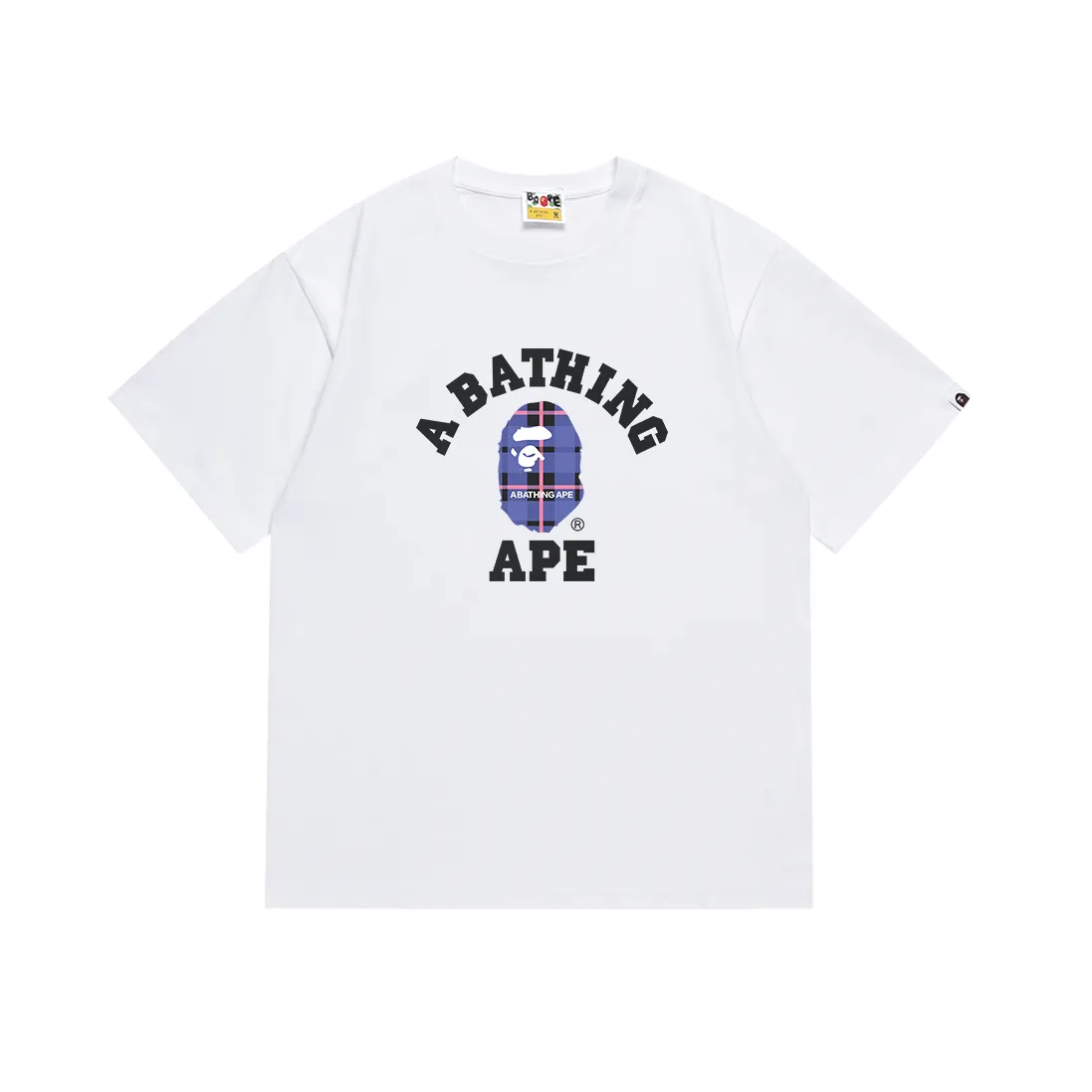 SC196#p110💰 (top version) BAPE ape head classic letter plaid pattern printed T-shirt Made of 260 grams of high-quality high-weave pure cotton fabric, double yarn combed, soft texture and no pilling Imported environmentally friendly printing glue, bright and three-dimensional pattern, quality 💥Same style for men and women, the upper body is fashionable Color: black white Size: S M L XL XXL