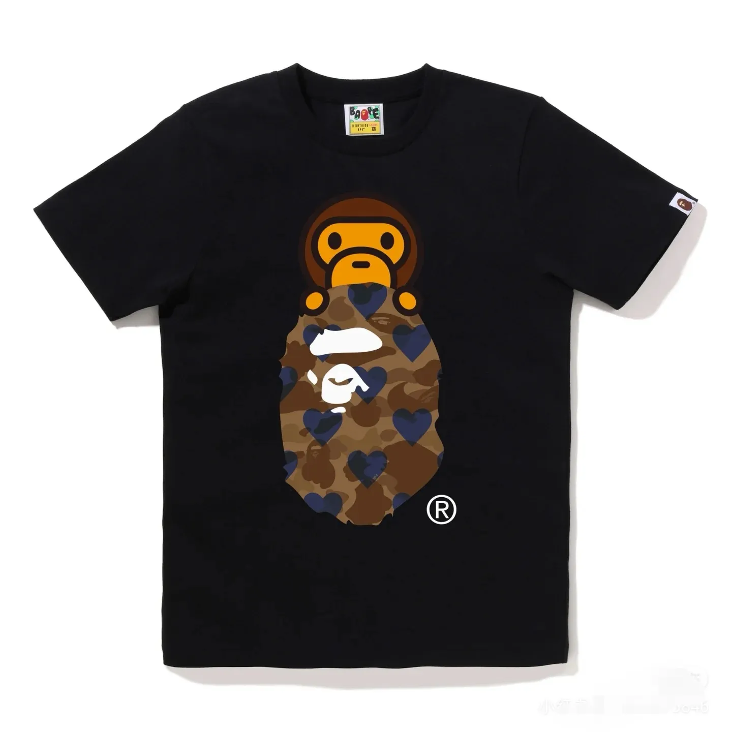 P110 001148 bape ape head love printed short-sleeved T-shirt, same style for men and women, size smlxlxxl, black and red, white and red, black and brown, white and brown