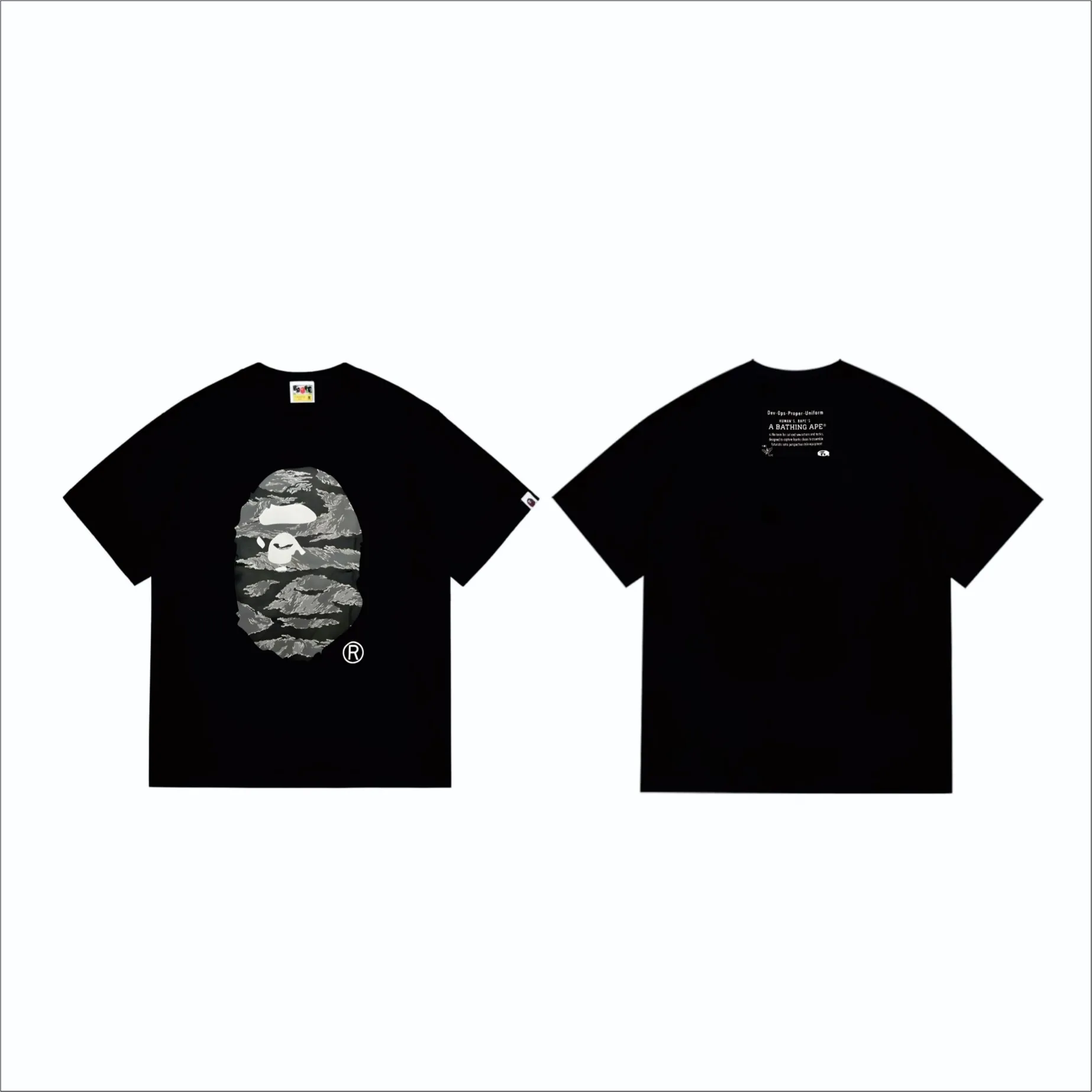 SC253#p110💰 (Top version) BAPE tiger pattern camouflage ape head print T-shirt Made of 260 grams of high-quality high-weave pure cotton fabric, double yarn combed, soft texture and no pilling Imported environmentally friendly printing glue, bright and three-dimensional pattern, quality 💥Same style for men and women, the upper body is fashionable Color: black white Size: S M L XL XXL