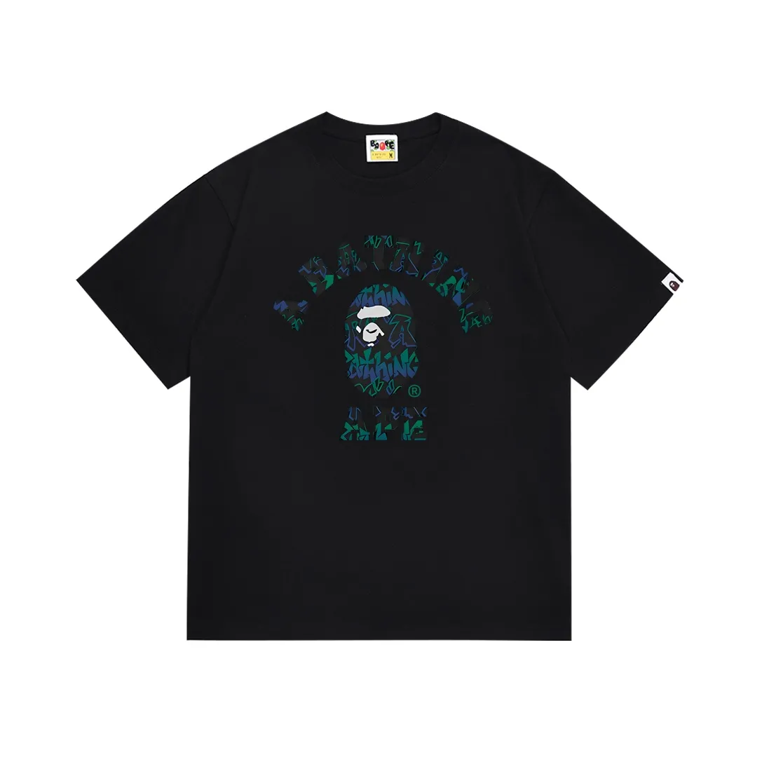 SC124#p110💰 (top version) BAPE ape head letter printed short-sleeved T-shirt Made of 260 grams of high-quality high-weave pure cotton fabric, double yarn combed, soft and non-pilling, imported environmentally friendly printing glue, bright and three-dimensional pattern, quality 💥Same style for men and women, the upper body is fashionable Color: black white Size: S M L XL XXL