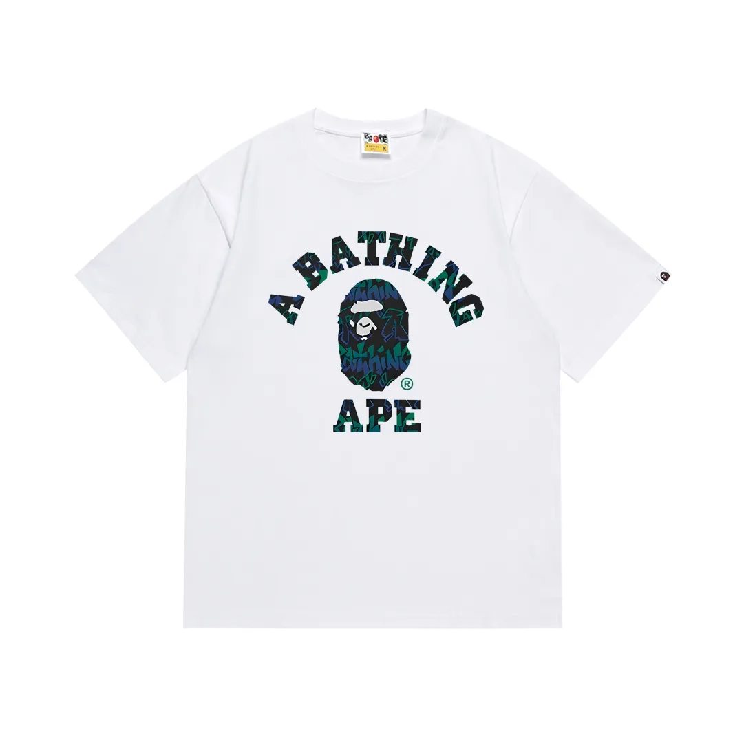 SC124#p110💰 (top version) BAPE ape head letter printed short-sleeved T-shirt Made of 260 grams of high-quality high-weave pure cotton fabric, double yarn combed, soft and non-pilling, imported environmentally friendly printing glue, bright and three-dimensional pattern, quality 💥Same style for men and women, the upper body is fashionable Color: black white Size: S M L XL XXL