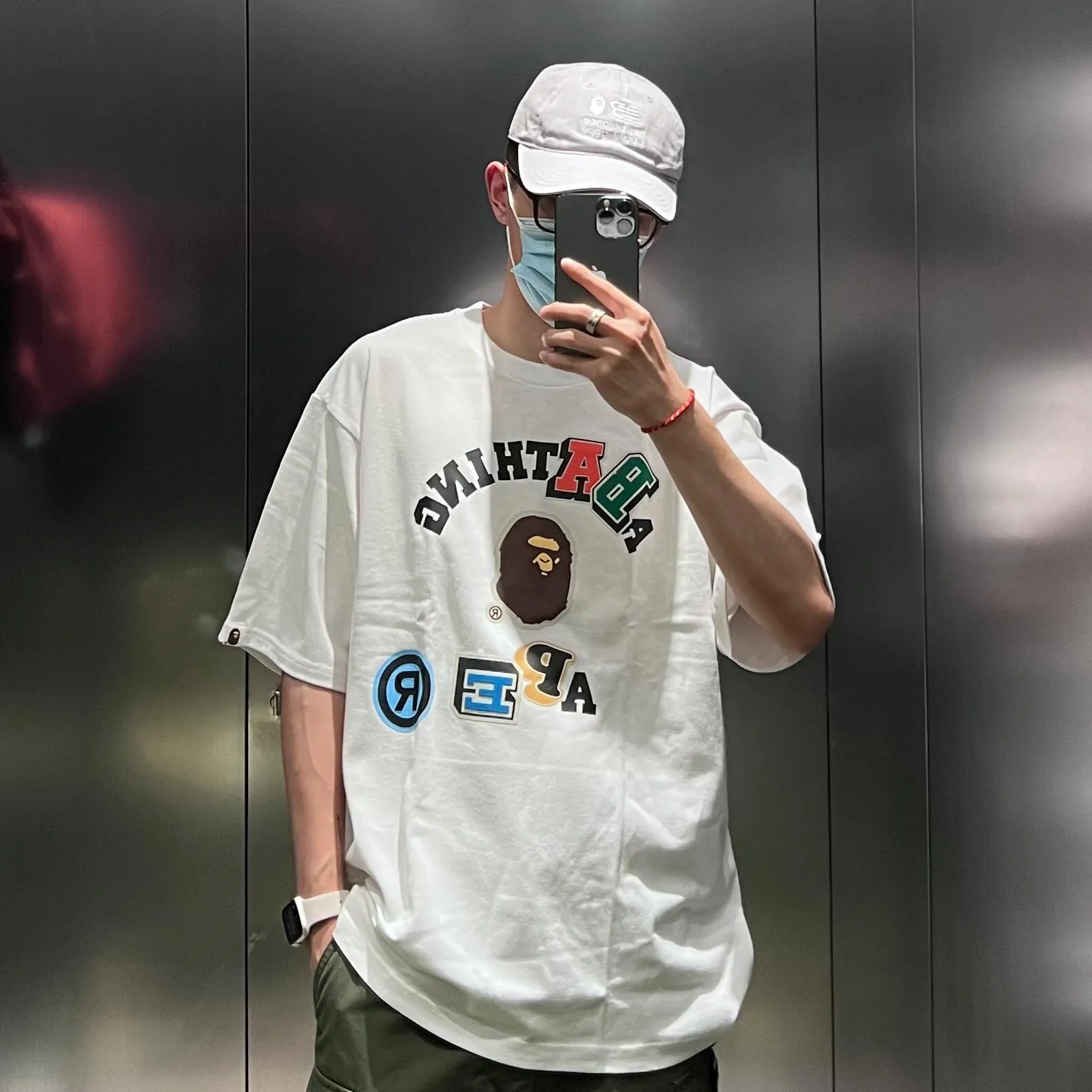 💰140 BAPE colorful letters ape head print short-sleeved T-shirt 270g weight linen cotton fabric ZP version couple style: S-XXL [black white]