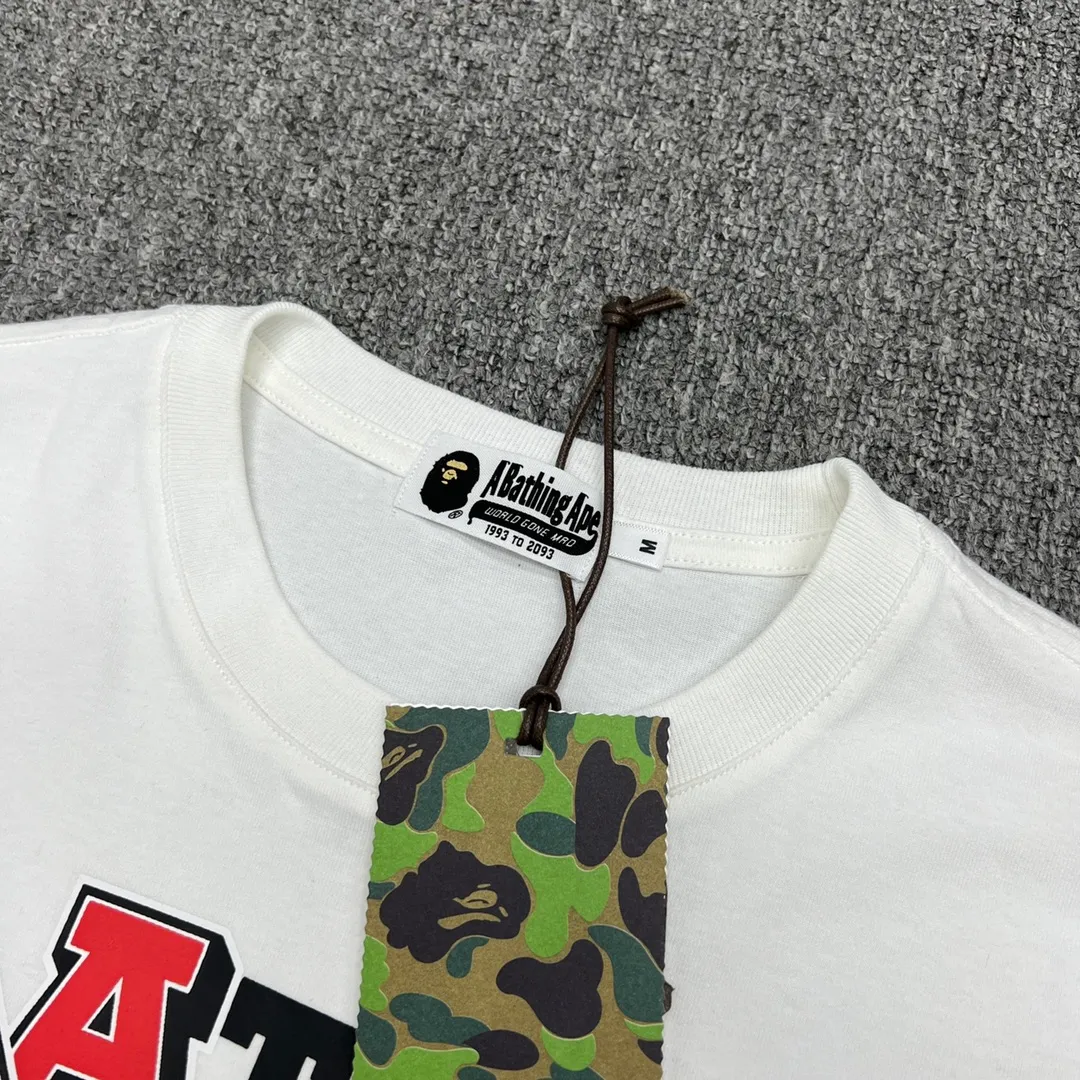 💰140 BAPE colorful letters ape head print short-sleeved T-shirt 270g weight linen cotton fabric ZP version couple style: S-XXL [black white]