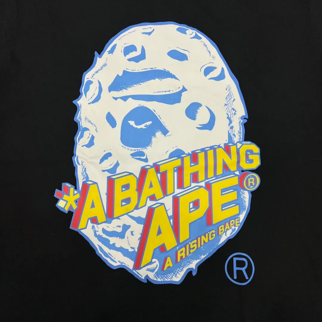 💰140 Bape Moon Ape Head Rocket Letter Comic Style Print Linen Cotton 280g Customized Fabric Couple Style: S—XXL [Black White]