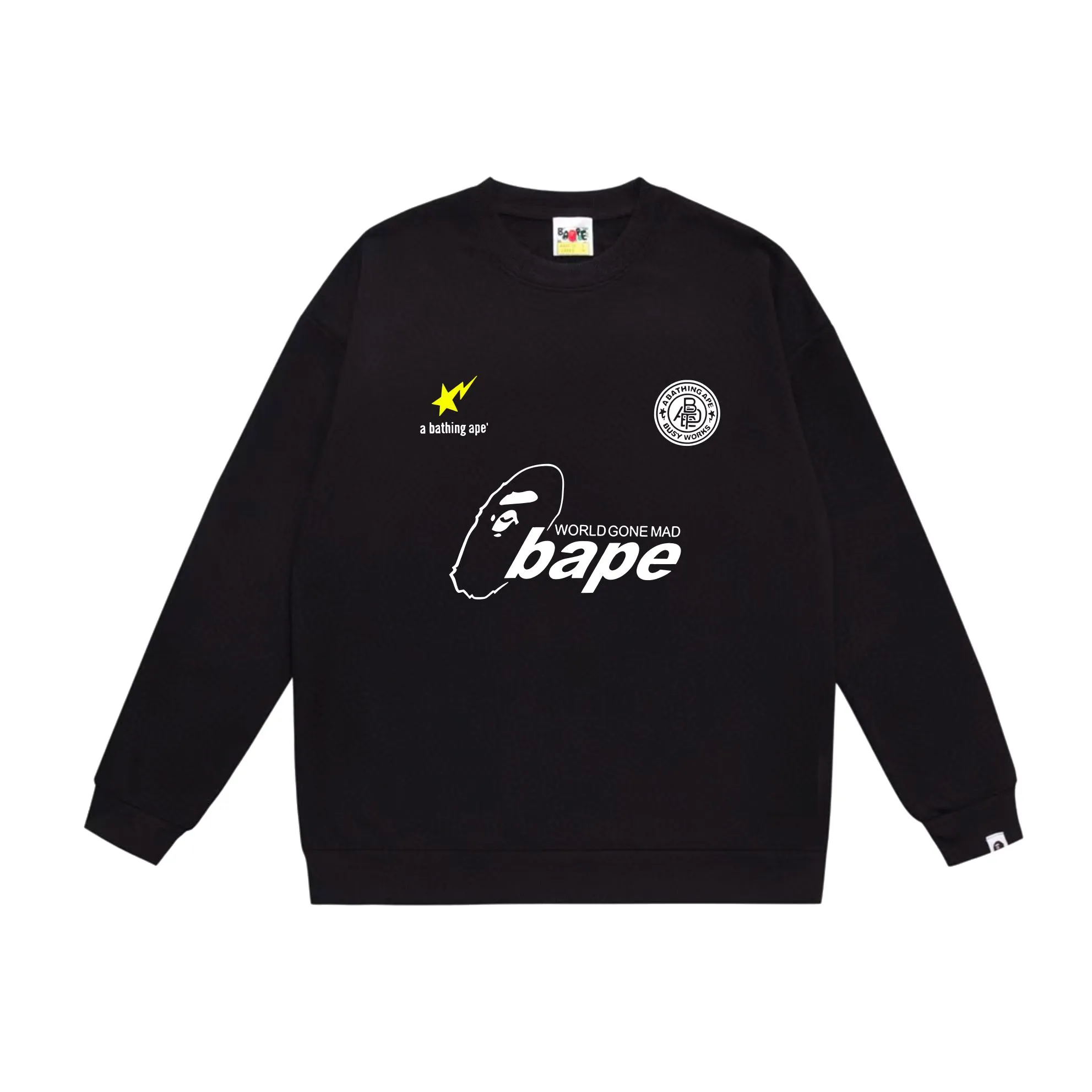 P170 model number SC563# terry 80 plus velvet 85 (top version) BAPE ape head letter contrast star printed round neck sweatshirt. Made of 350 grams of large terry (drop shoulder large version) fabric. The texture is soft and non-pilling. Imported environmentally friendly printing glue. The pattern is bright and three-dimensional. Quality 💥Same style for men and women. The upper body is trendy. Color: black white gray Size: S M L XL XXL