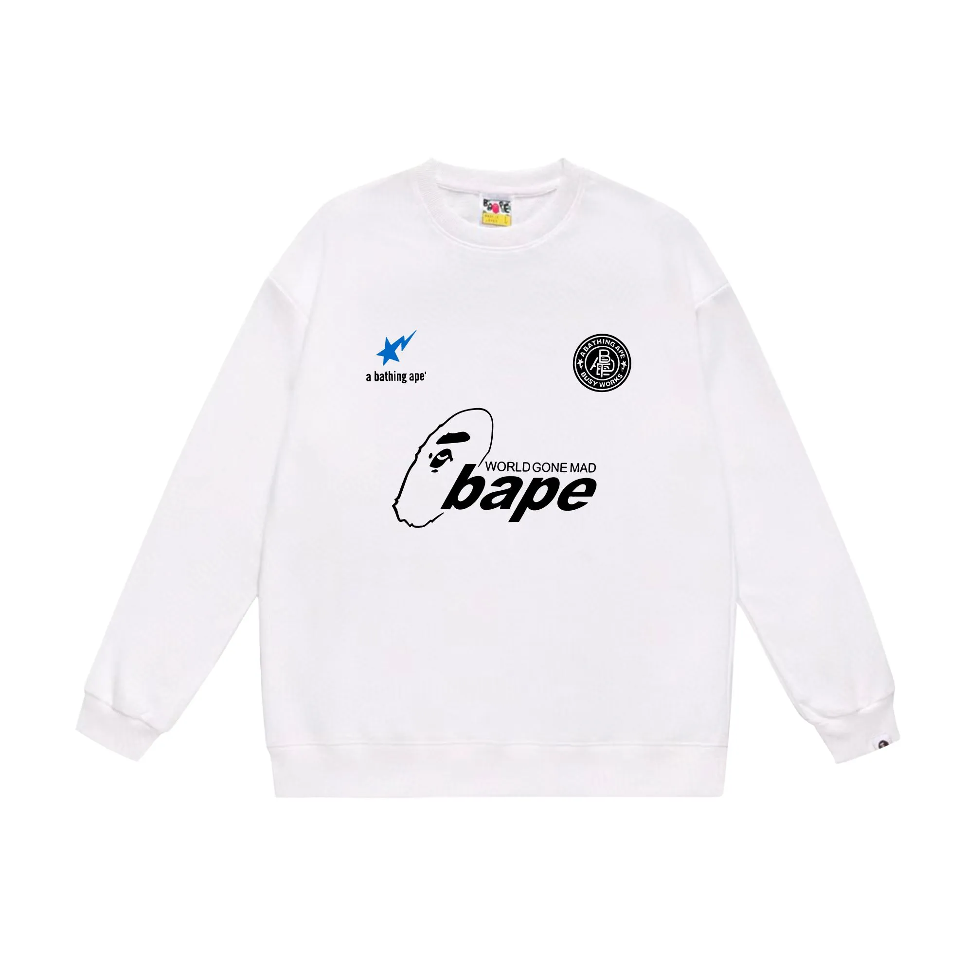 P170 model number SC563# terry 80 plus velvet 85 (top version) BAPE ape head letter contrast star printed round neck sweatshirt. Made of 350 grams of large terry (drop shoulder large version) fabric. The texture is soft and non-pilling. Imported environmentally friendly printing glue. The pattern is bright and three-dimensional. Quality 💥Same style for men and women. The upper body is trendy. Color: black white gray Size: S M L XL XXL