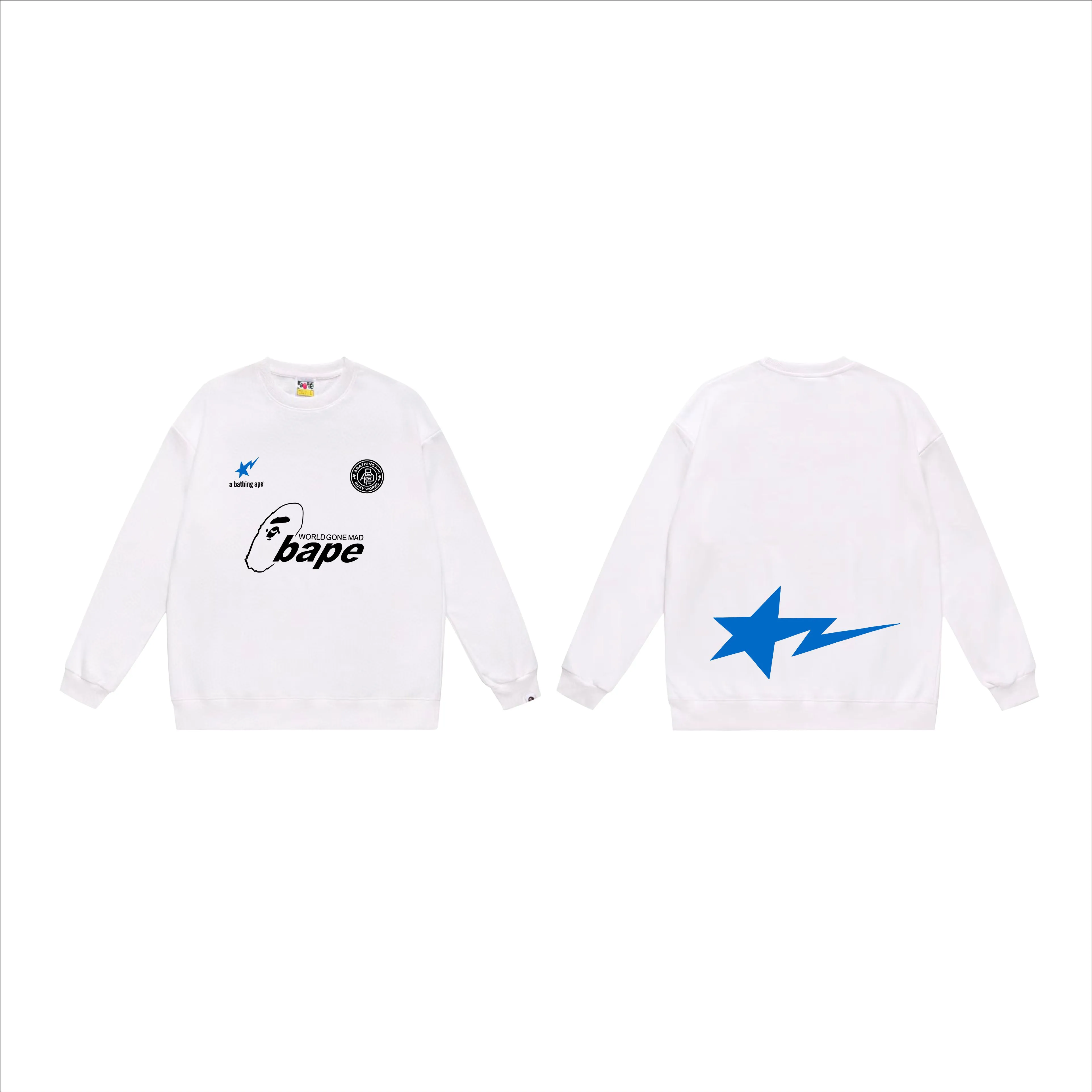 P170 model number SC563# terry 80 plus velvet 85 (top version) BAPE ape head letter contrast star printed round neck sweatshirt. Made of 350 grams of large terry (drop shoulder large version) fabric. The texture is soft and non-pilling. Imported environmentally friendly printing glue. The pattern is bright and three-dimensional. Quality 💥Same style for men and women. The upper body is trendy. Color: black white gray Size: S M L XL XXL