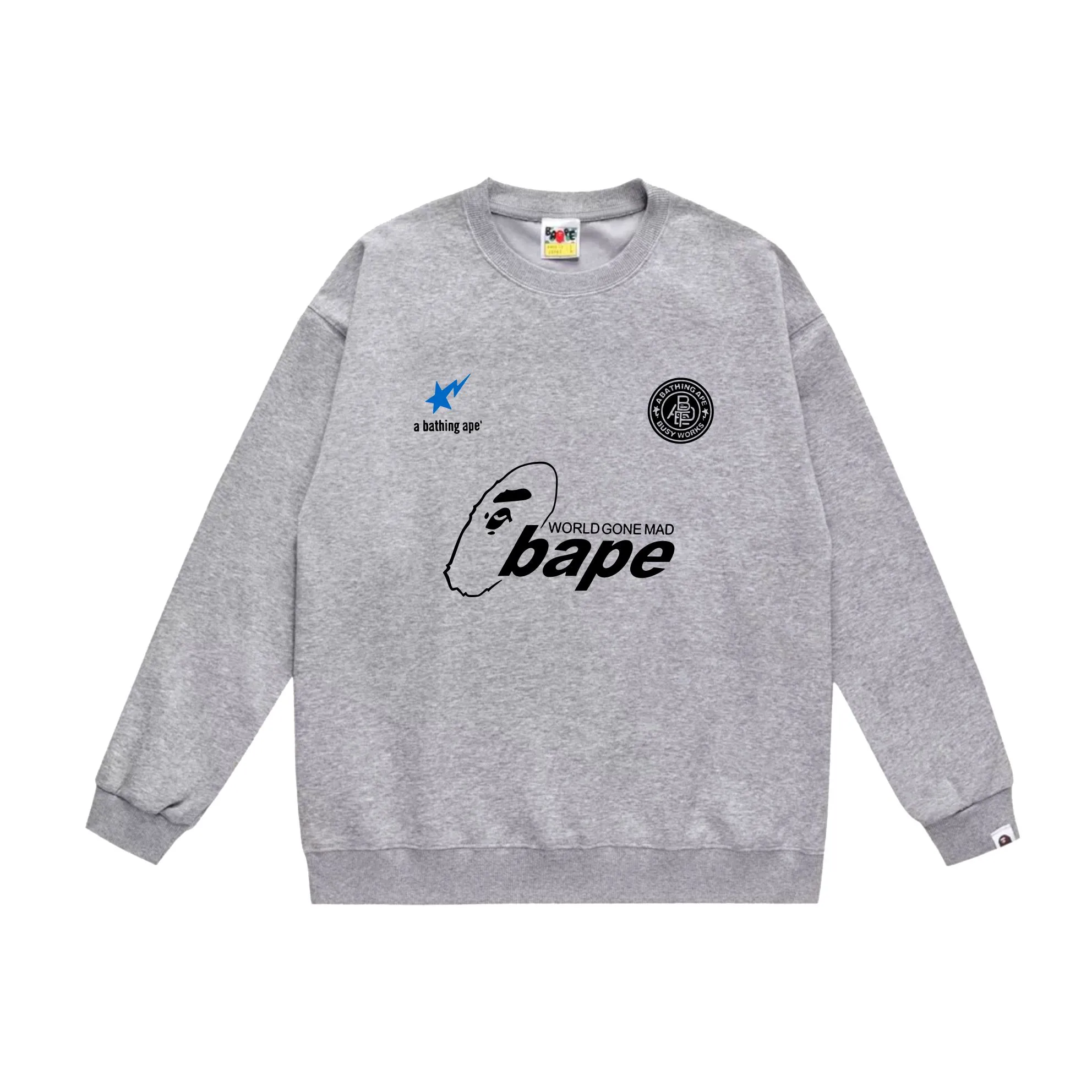 P170 model number SC563# terry 80 plus velvet 85 (top version) BAPE ape head letter contrast star printed round neck sweatshirt. Made of 350 grams of large terry (drop shoulder large version) fabric. The texture is soft and non-pilling. Imported environmentally friendly printing glue. The pattern is bright and three-dimensional. Quality 💥Same style for men and women. The upper body is trendy. Color: black white gray Size: S M L XL XXL