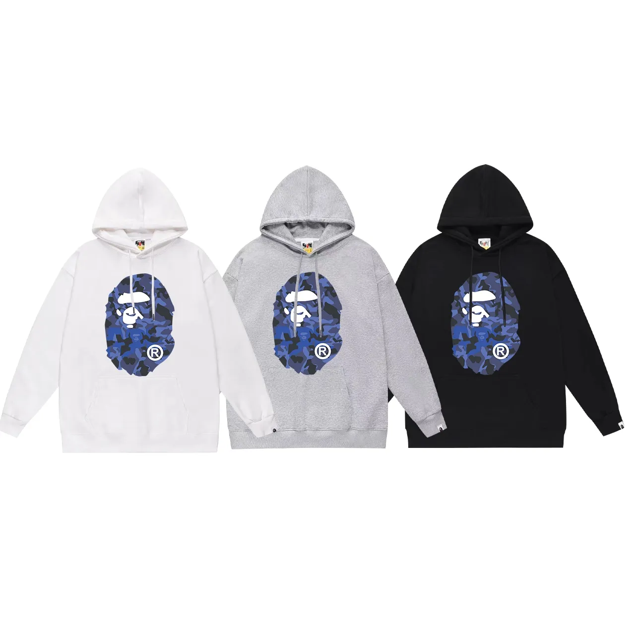 Model No. SC628# terry p160 plus velvet p180💰 (top version) BAPE desert camouflage ape head double-sided printed hooded sweatshirt. Made of 380g large terry 430g silver fox velvet (drop shoulder large version) fabric. The texture is soft and non-pilling. Imported environmentally friendly printing glue. The pattern is bright and three-dimensional. Quality💥Same style for men and women. The upper body is trendy. Color: black white gray Size: S M L XL XXL