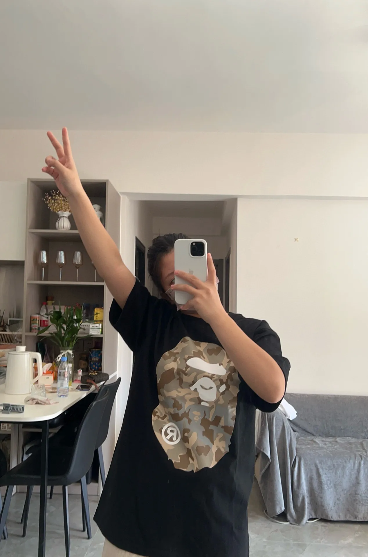 💰140 BAPE letter desert camouflage ape head double-sided printed short-sleeved T-shirt 280g weight linen cotton fabric Couple style: S-XXL [black apricot, white apricot, black blue, white blue]