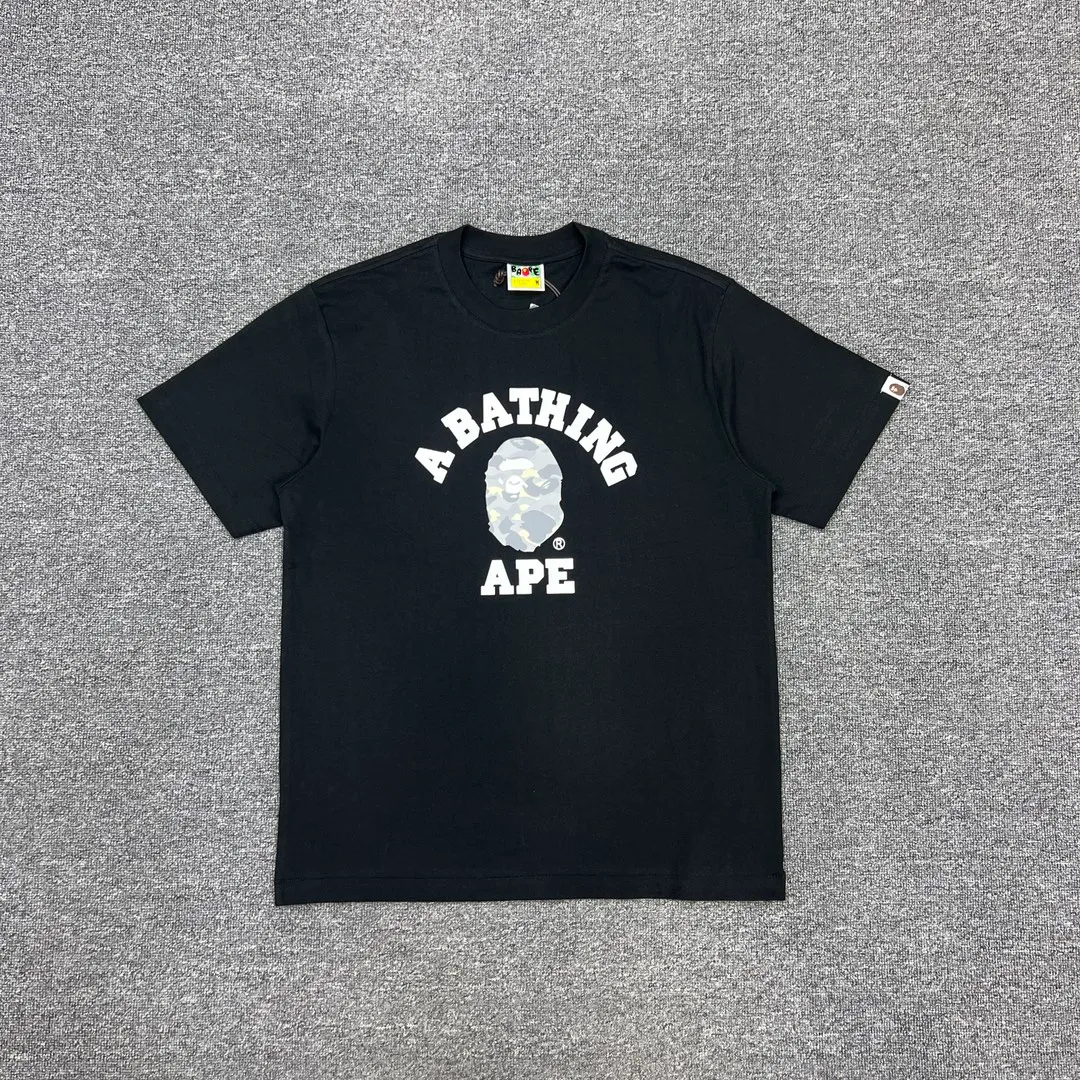 💰140 BAPE CITY CAMO COLLEGE TEE 24 new luminous camouflage letter small head printing 280g weight linen cotton fabric ZP version couple model: S-XXL [black gray white gray black black white black]