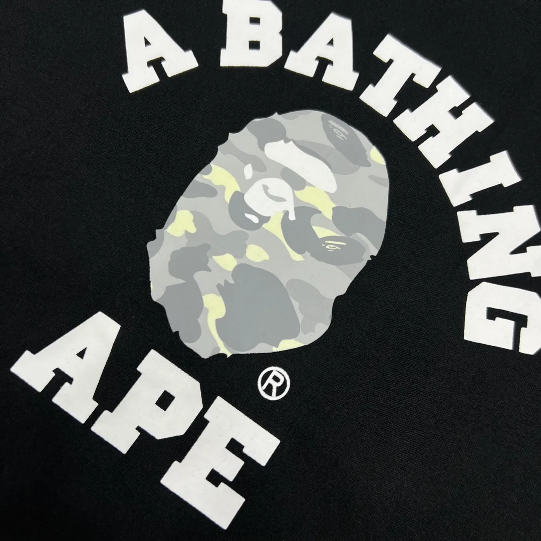 💰140 BAPE CITY CAMO COLLEGE TEE 24 new luminous camouflage letter small head printing 280g weight linen cotton fabric ZP version couple model: S-XXL [black gray white gray black black white black]