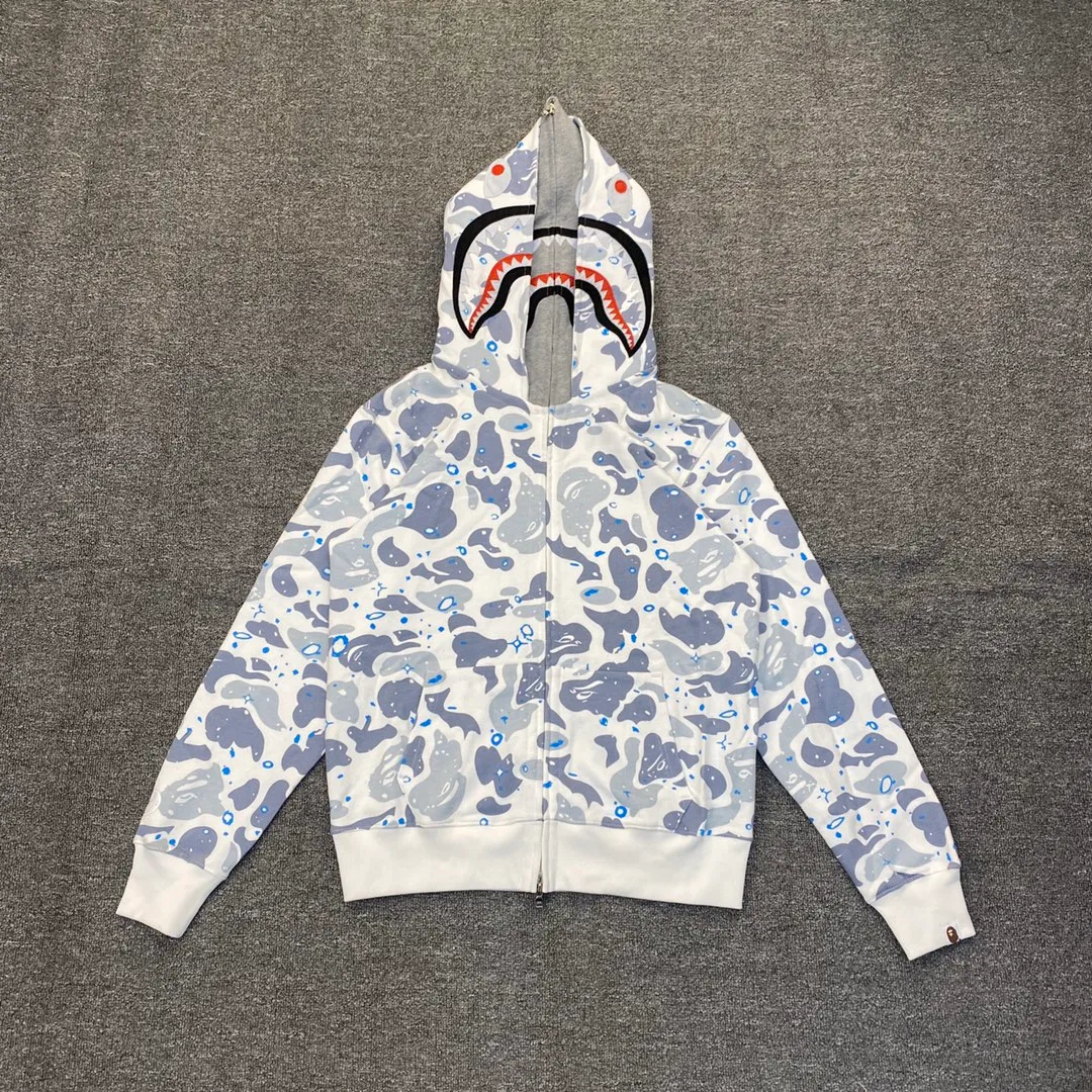 💰440 BAPE SPACE CAMO SHARK 21SS Luminous starry sky camouflage double-headed shark sweatshirt Couple style: S—XXL [Black White]