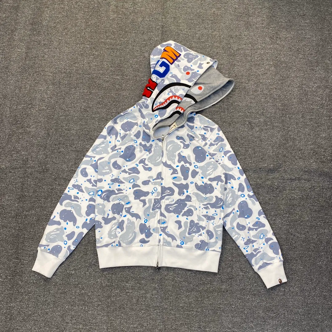 💰440 BAPE SPACE CAMO SHARK 21SS Luminous starry sky camouflage double-headed shark sweatshirt Couple style: S—XXL [Black White]