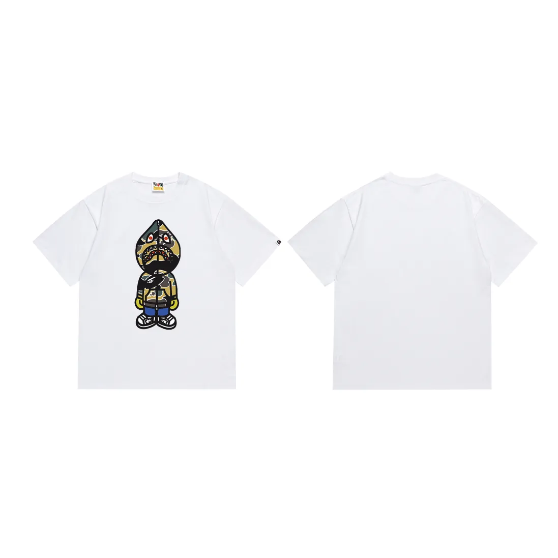 P110 SC038# (top version) BAPE ape-head colorful shark-man printed short-sleeved T-shirt Made of 260 grams of high-quality high-weave pure cotton fabric, double yarn combed, soft and non-pilling, imported environmentally friendly printing glue, bright and three-dimensional pattern, quality 💥Same style for men and women, the upper body is fashionable Color: black and white Size: S M L XL XXL