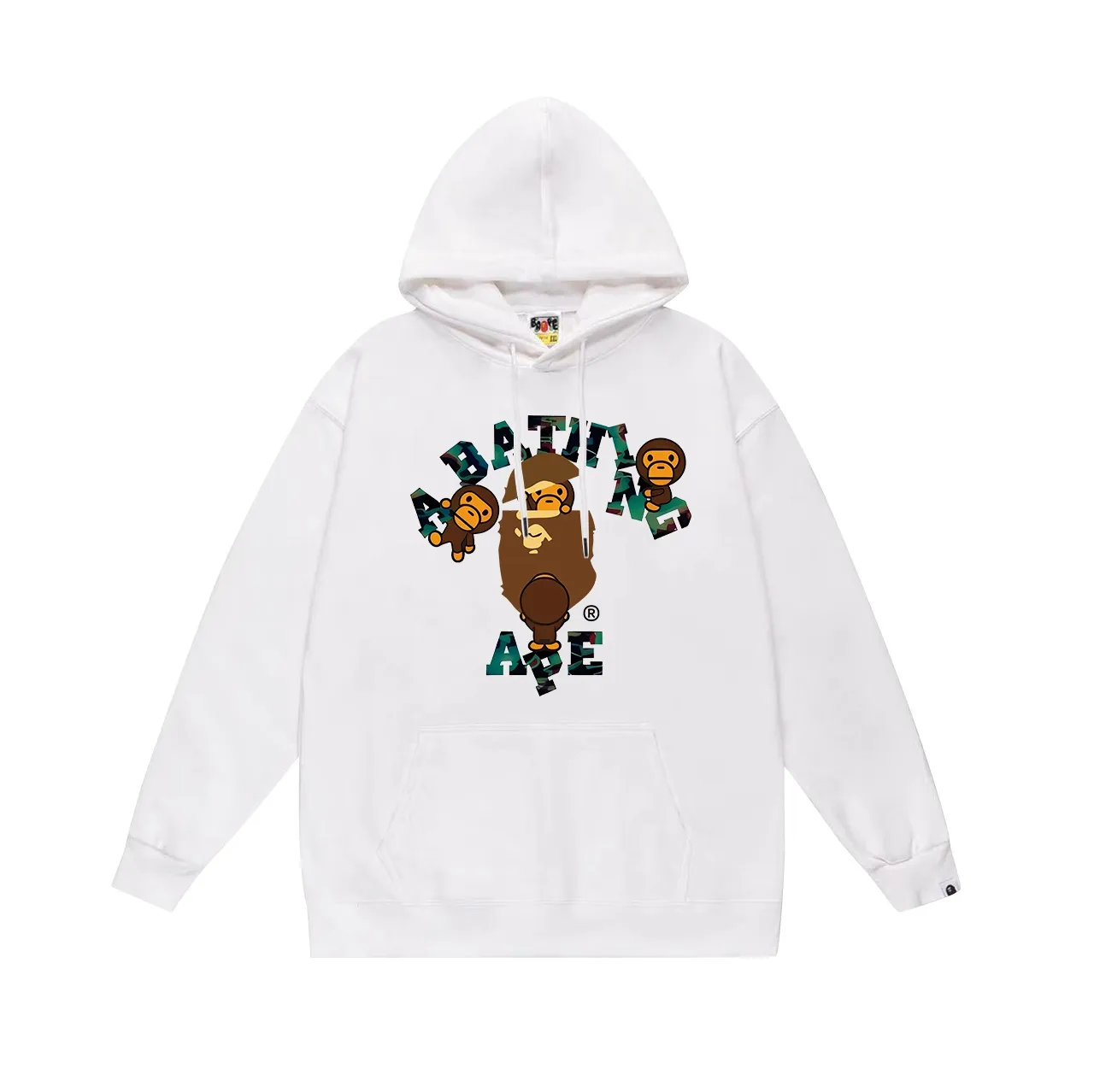 Model No. SC719#terry p160 plus velvet 180💰 (top version) BAPE cartoon BABY MILO ape head letter printed hooded sweatshirt. Made of 380 grams of large terry (drop shoulder large version) fabric. The texture is soft and non-pilling. Imported environmentally friendly printing glue. The pattern is bright and three-dimensional. Quality💥Same style for men and women. The upper body is trendy. Color: black white gray Size: S M L XL XXL