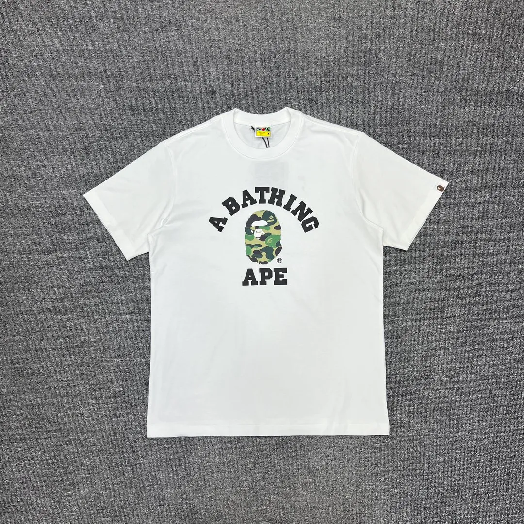 💰140 BAPE ABC camouflage ape head letter printing 280g weight linen cotton fabric ZP version Couple style: S-XXL [Black Green White Green Black Pink White Pink Black Blue White Blue]