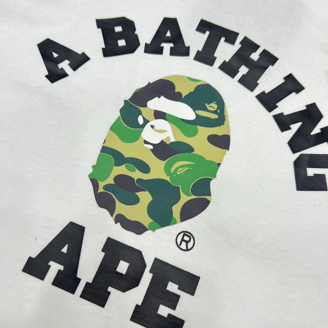 💰140 BAPE ABC camouflage ape head letter printing 280g weight linen cotton fabric ZP version Couple style: S-XXL [Black Green White Green Black Pink White Pink Black Blue White Blue]