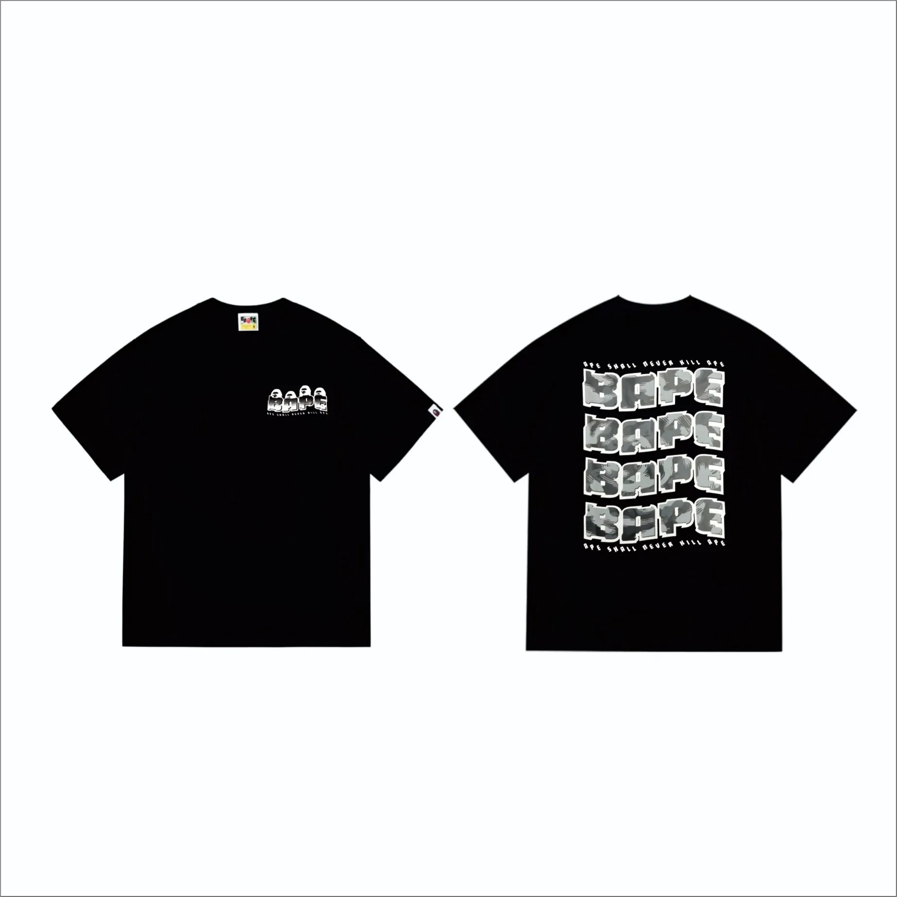 SC258#p110💰 (top version) BAPE DISTORTION twisted camouflage ape head print T-shirt Made of 260 grams of high-quality high-weave pure cotton fabric, double yarn combed, soft texture and no pilling Imported environmentally friendly printing glue, bright and three-dimensional pattern, quality 💥Same style for men and women, the upper body is fashionable Color: black white Size: S M L XL XXL