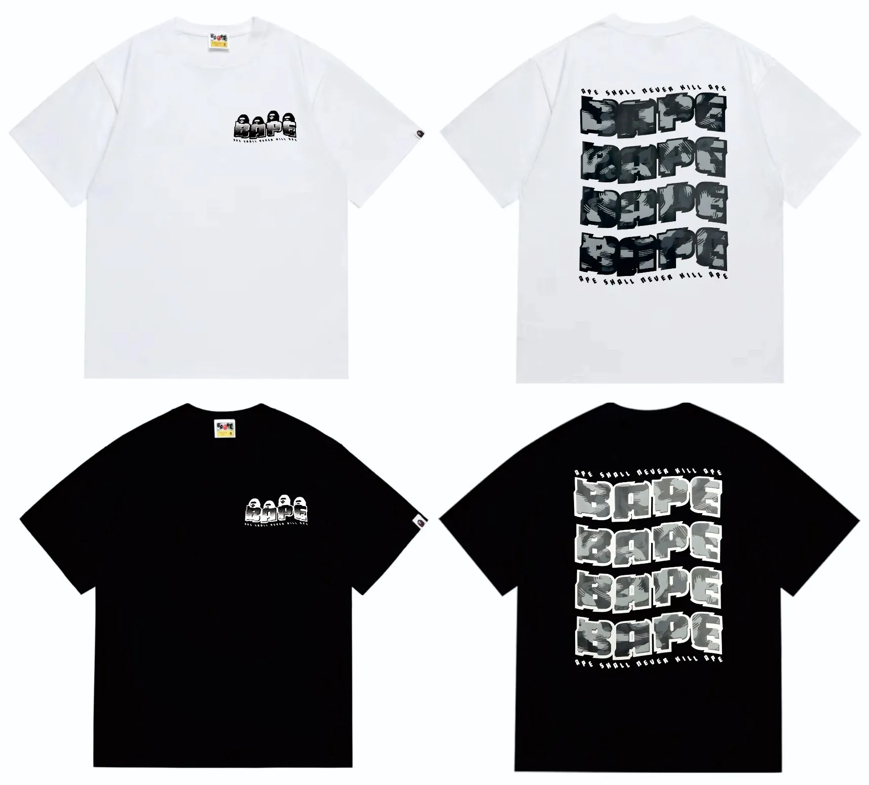 SC258#p110💰 (top version) BAPE DISTORTION twisted camouflage ape head print T-shirt Made of 260 grams of high-quality high-weave pure cotton fabric, double yarn combed, soft texture and no pilling Imported environmentally friendly printing glue, bright and three-dimensional pattern, quality 💥Same style for men and women, the upper body is fashionable Color: black white Size: S M L XL XXL
