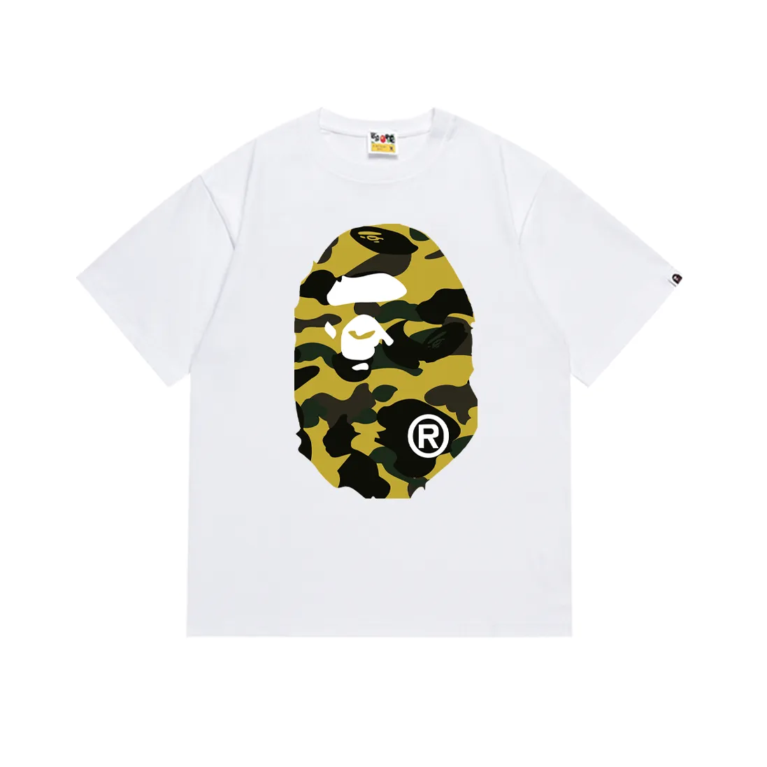 P110 SC060# (top version) BAPE double-sided camouflage ape head printed short-sleeved T-shirt Made of 260 grams of high-quality high-weave pure cotton fabric, double yarn combed, soft texture and no pilling Imported environmentally friendly printing glue, bright and three-dimensional pattern, quality 💥unisex style, the upper body is fashionable Color: white camouflage black camouflage white yellow black yellow white green black green white purple black purple white red black red Size: S M L XL XXL