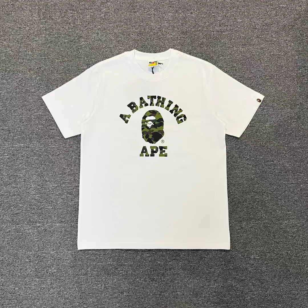 P110 001091 BAPE camouflage ape head print round neck short-sleeved T-shirt, same style for men and women, size smlxlxxl, black and green camouflage, white and green camouflage, black and yellow camouflage, white and yellow camouflage