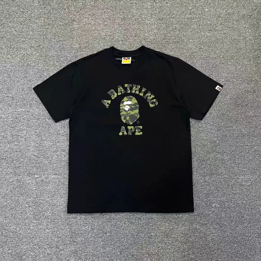 P110 001091 BAPE camouflage ape head print round neck short-sleeved T-shirt, same style for men and women, size smlxlxxl, black and green camouflage, white and green camouflage, black and yellow camouflage, white and yellow camouflage