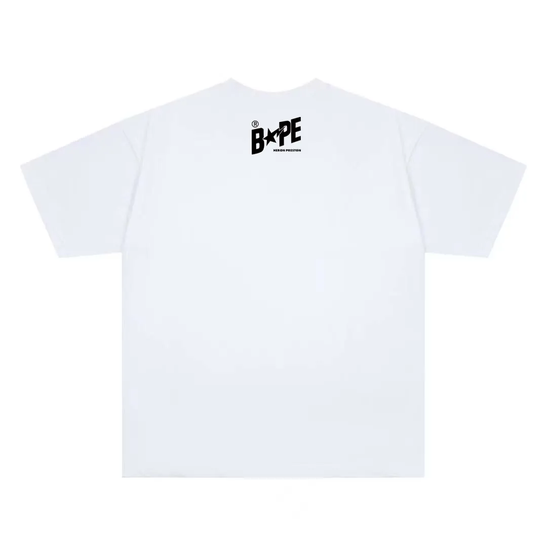 P110 00192 high-quality pure cotton 260g fabric, BAPE ape head digital direct-printed short-sleeved T-shirt, complete with three labels, same style for men and women, loose and large version, size s: MLXLXXL, color: black, white