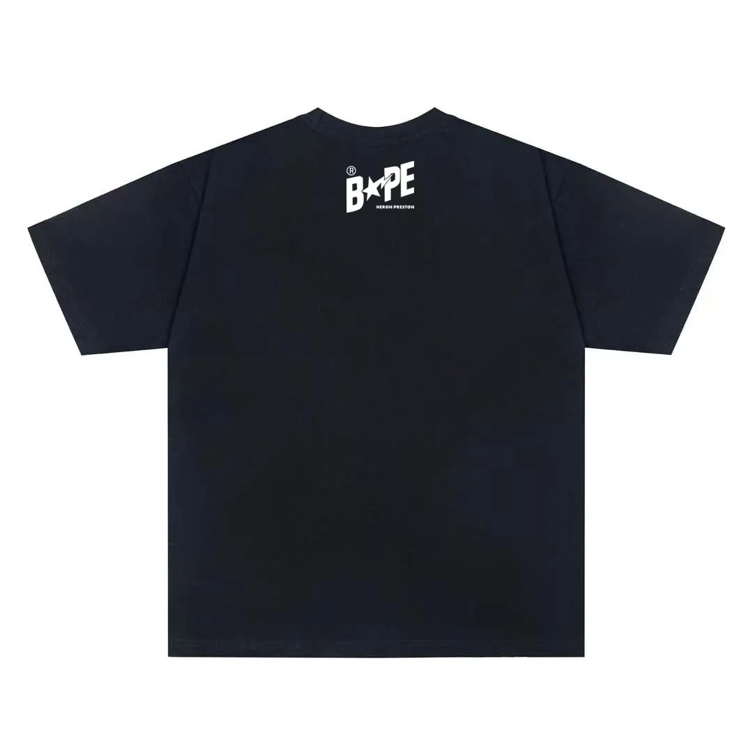 P110 00192 high-quality pure cotton 260g fabric, BAPE ape head digital direct-printed short-sleeved T-shirt, complete with three labels, same style for men and women, loose and large version, size s: MLXLXXL, color: black, white