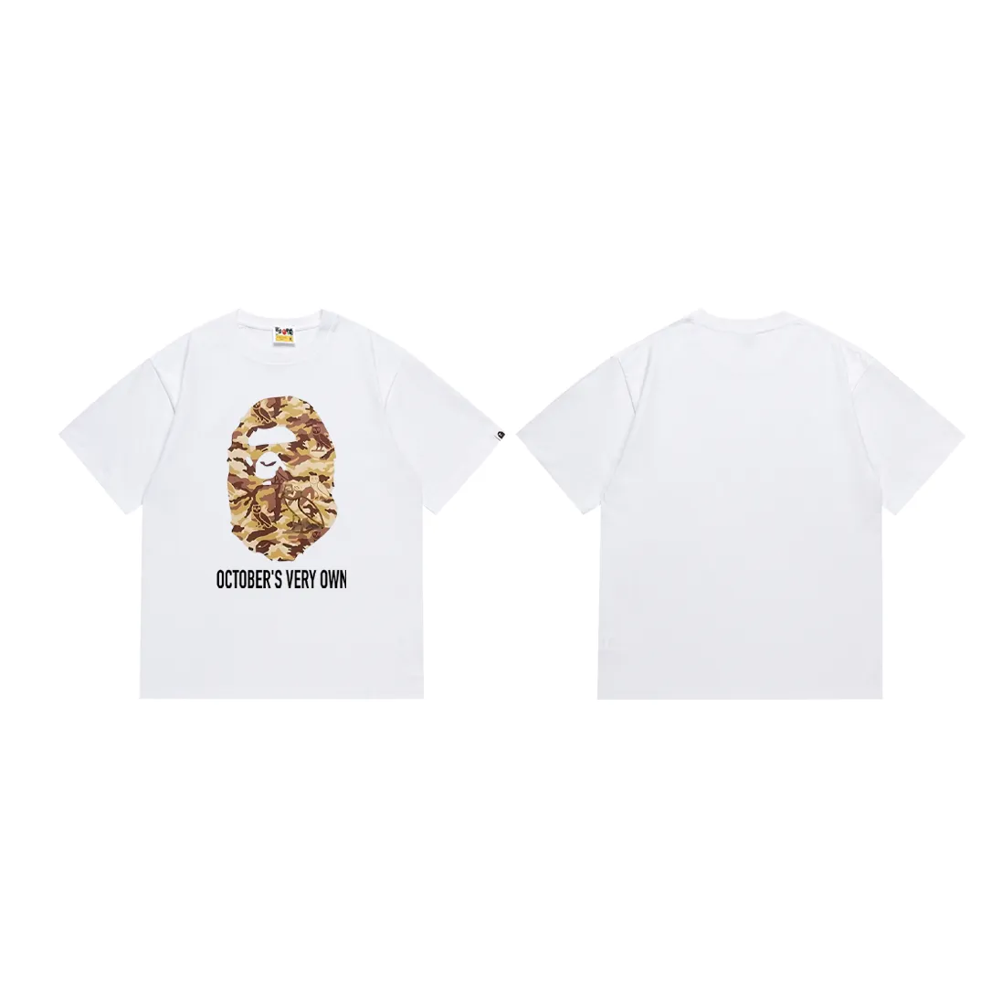 P110 SC016# (top version) Bape ape head co-branded bronzing owl camouflage print couple Japanese fashion brand youth popular short-sleeved T-shirt Made of 260 grams of high-quality high-weave pure cotton fabric, double yarn combed, soft texture and no pilling Imported environmentally friendly printing glue The pattern is bright and three-dimensional Quality 💥Same style for men and women The upper body is trendy Color: black white Size: S M L XL XXL