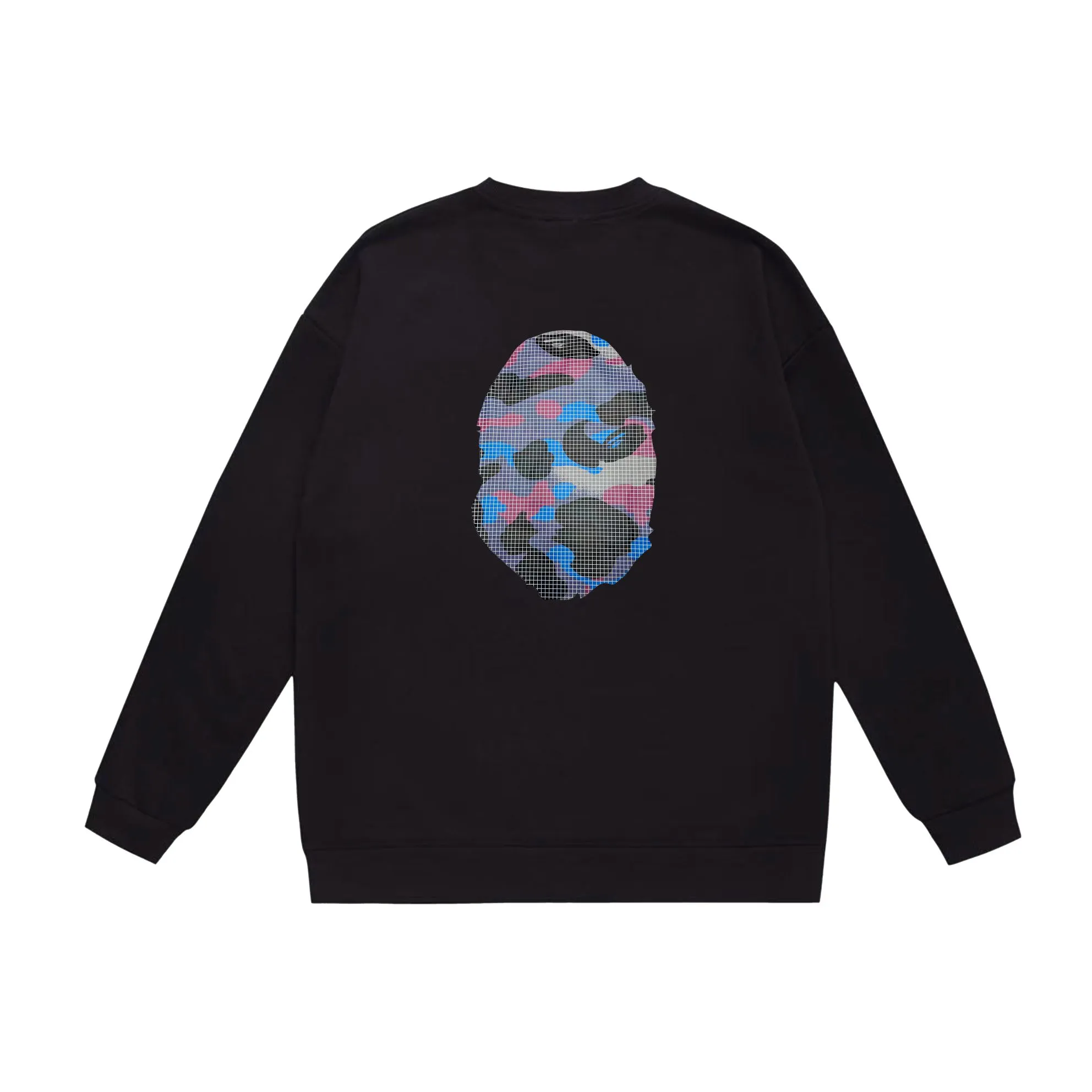 P170 model number SC545# terry 80 plus velvet 85 (top version) BAPE grid camouflage ape head double-sided printed pattern round neck sweatshirt Made of 350 grams of large terry (drop shoulder large version) fabric, soft texture and no pilling Imported environmentally friendly printing glue The pattern is bright and three-dimensional Quality 💥Same style for men and women The upper body is trendy Color: black white gray Size: S M L XL XXL