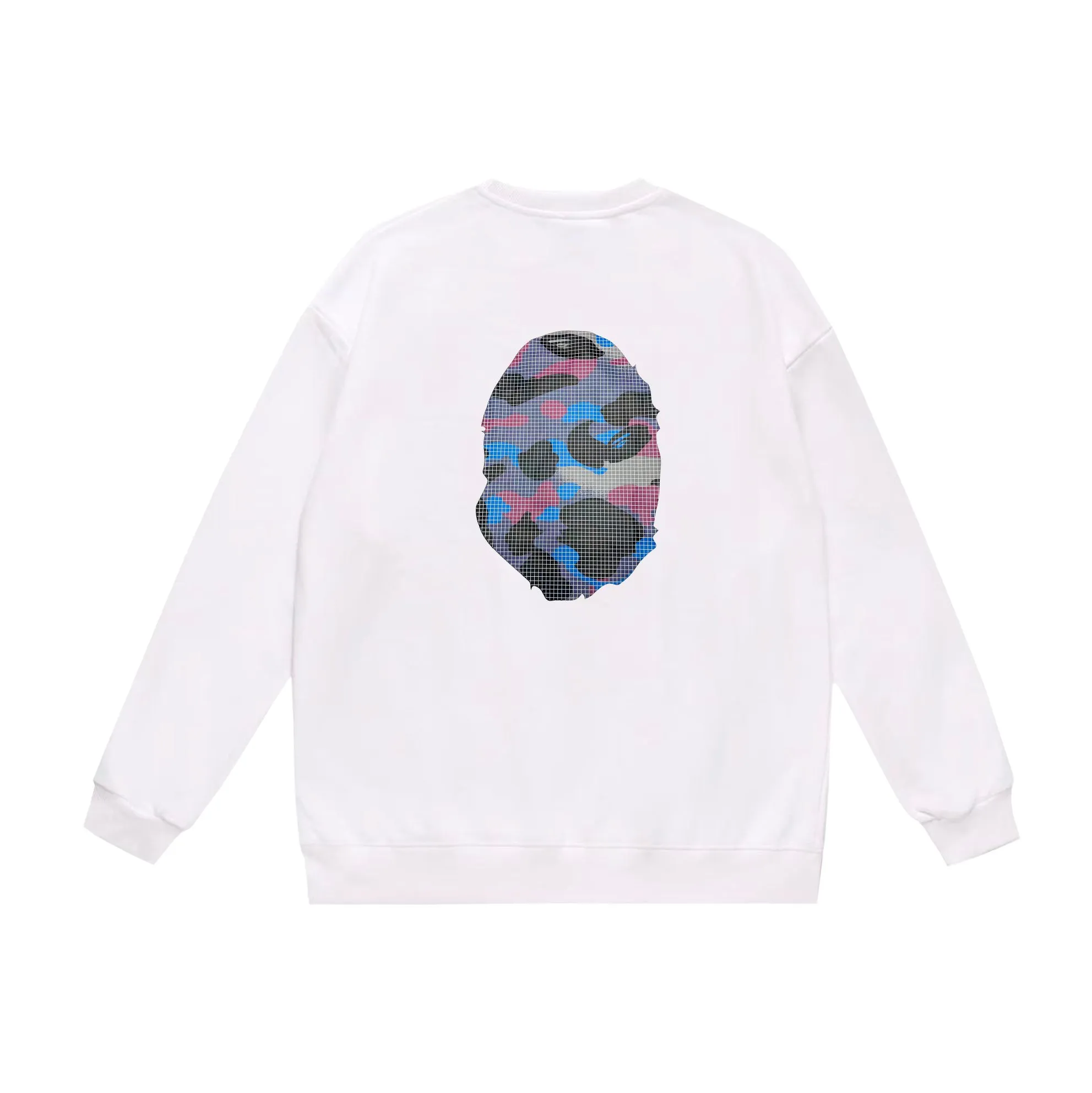 P170 model number SC545# terry 80 plus velvet 85 (top version) BAPE grid camouflage ape head double-sided printed pattern round neck sweatshirt Made of 350 grams of large terry (drop shoulder large version) fabric, soft texture and no pilling Imported environmentally friendly printing glue The pattern is bright and three-dimensional Quality 💥Same style for men and women The upper body is trendy Color: black white gray Size: S M L XL XXL