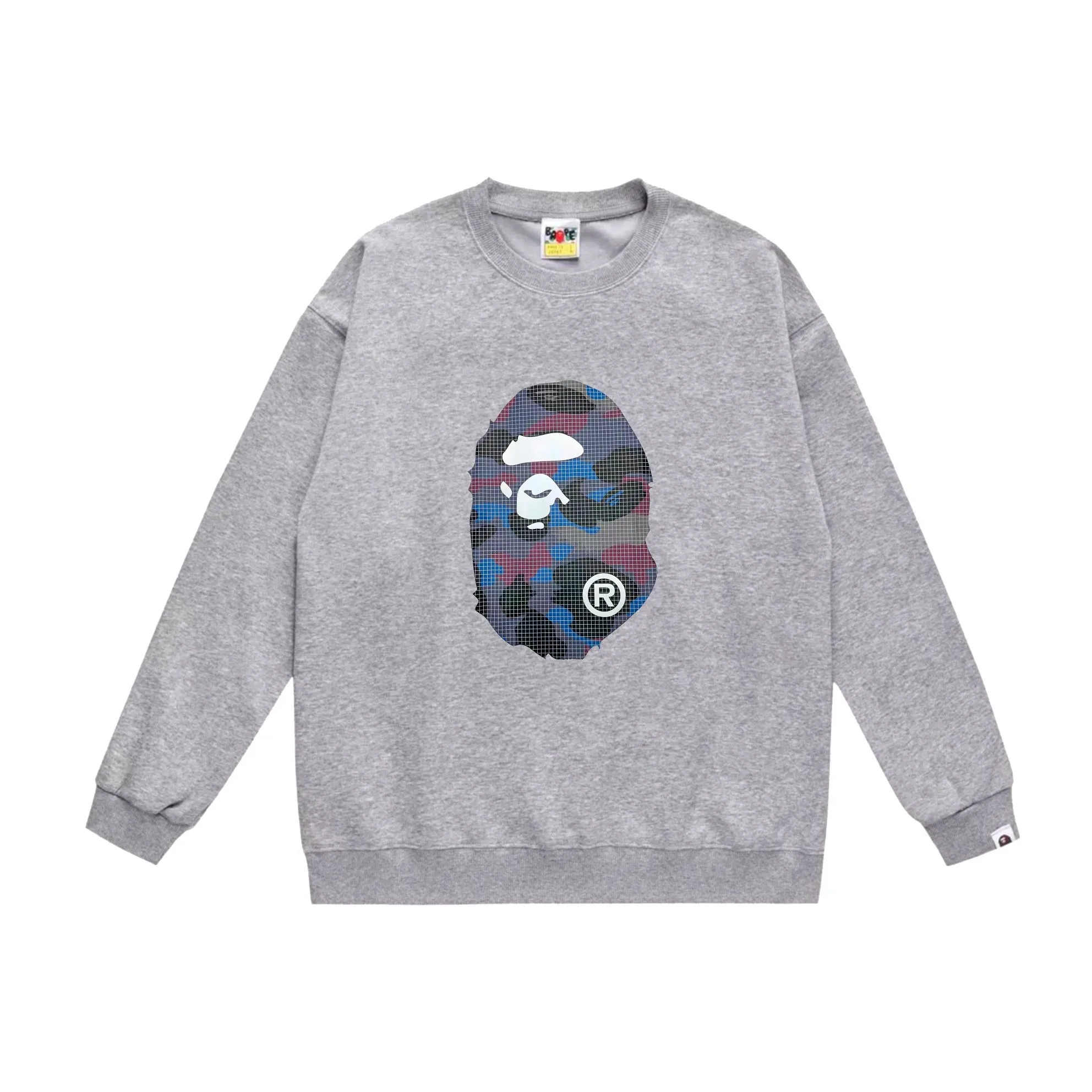P170 model number SC545# terry 80 plus velvet 85 (top version) BAPE grid camouflage ape head double-sided printed pattern round neck sweatshirt Made of 350 grams of large terry (drop shoulder large version) fabric, soft texture and no pilling Imported environmentally friendly printing glue The pattern is bright and three-dimensional Quality 💥Same style for men and women The upper body is trendy Color: black white gray Size: S M L XL XXL