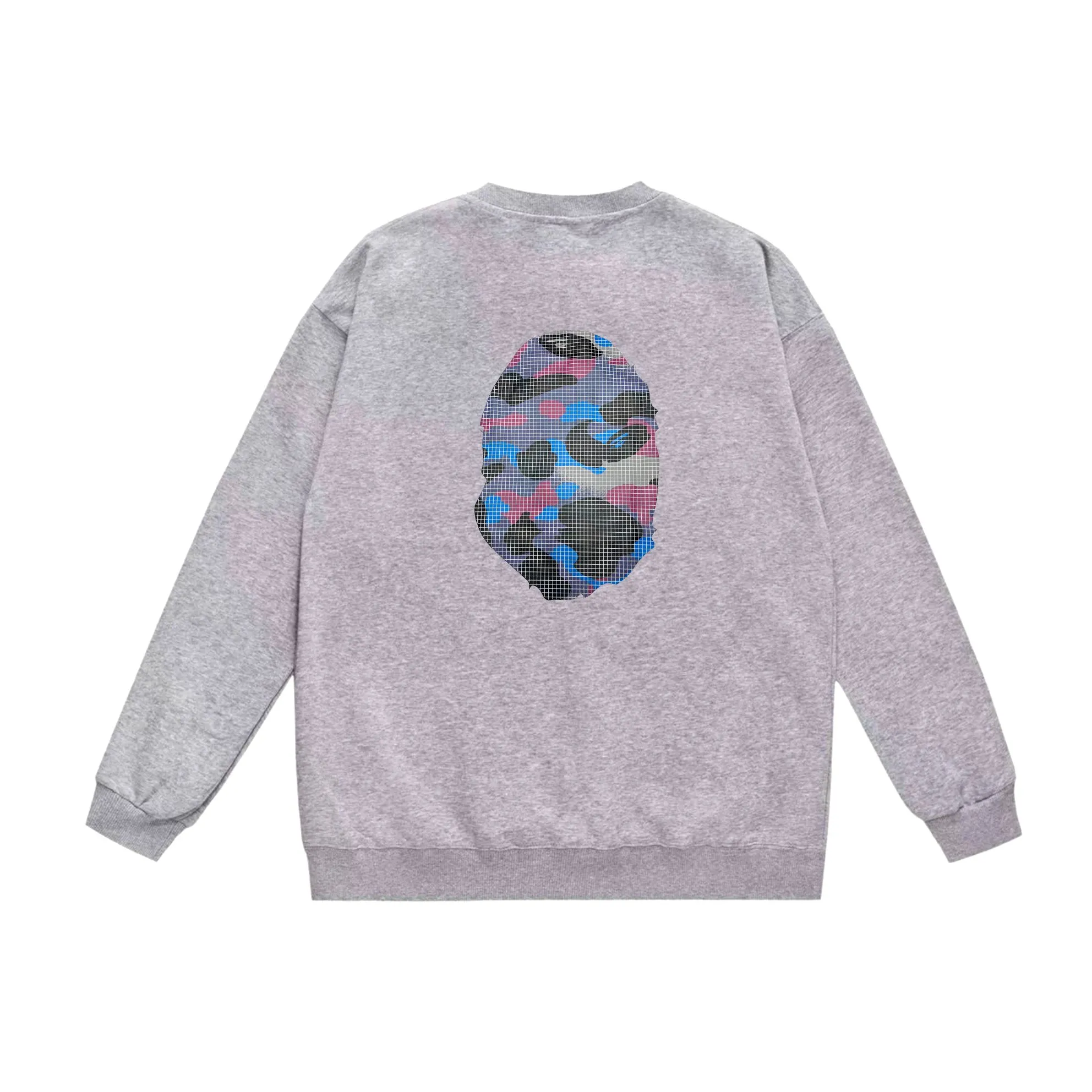 P170 model number SC545# terry 80 plus velvet 85 (top version) BAPE grid camouflage ape head double-sided printed pattern round neck sweatshirt Made of 350 grams of large terry (drop shoulder large version) fabric, soft texture and no pilling Imported environmentally friendly printing glue The pattern is bright and three-dimensional Quality 💥Same style for men and women The upper body is trendy Color: black white gray Size: S M L XL XXL