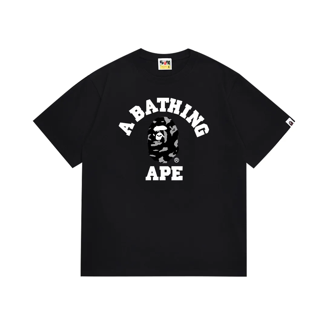 SC117#p110💰 (top version) BAPE percussion camouflage ape head letter printed short-sleeved T-shirt Made of 260 grams of high-quality high-weave pure cotton fabric, double yarn combed, soft texture and no pilling Imported environmentally friendly printing glue, bright and three-dimensional pattern, quality 💥Same style for men and women, the upper body is fashionable Color: black white Size: S M L XL XXL