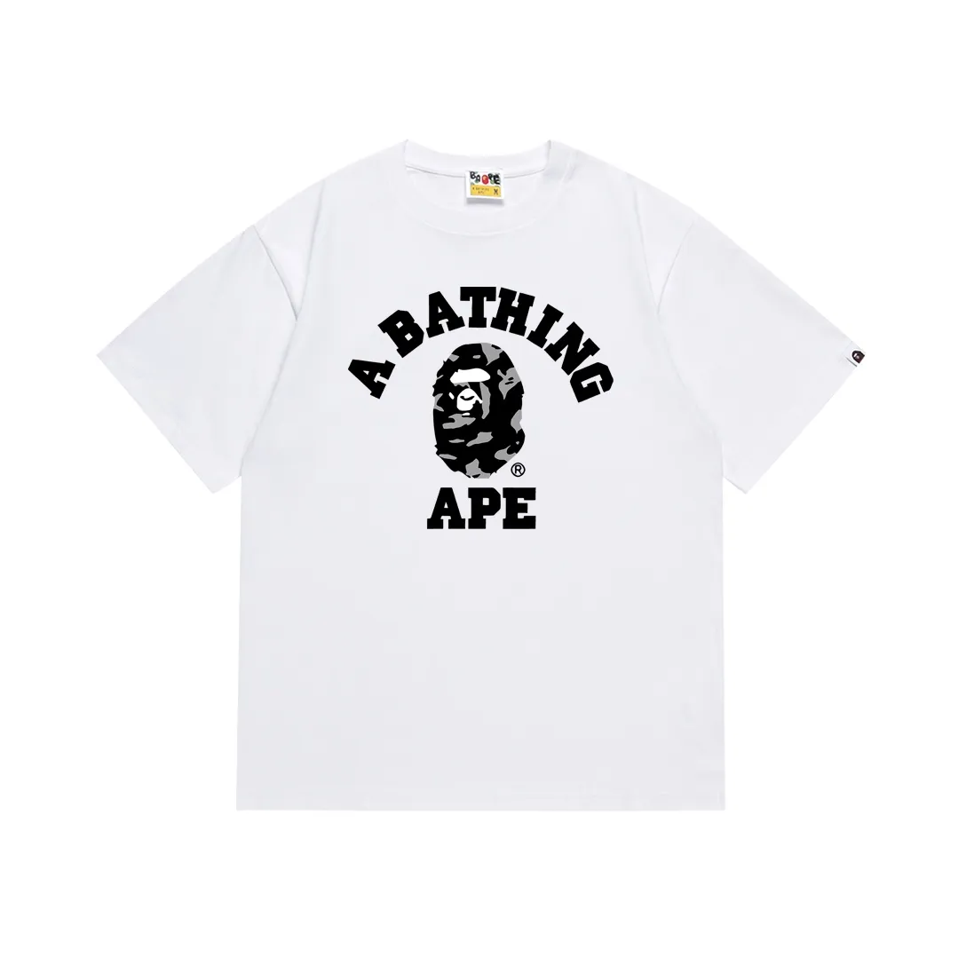 SC117#p110💰 (top version) BAPE percussion camouflage ape head letter printed short-sleeved T-shirt Made of 260 grams of high-quality high-weave pure cotton fabric, double yarn combed, soft texture and no pilling Imported environmentally friendly printing glue, bright and three-dimensional pattern, quality 💥Same style for men and women, the upper body is fashionable Color: black white Size: S M L XL XXL