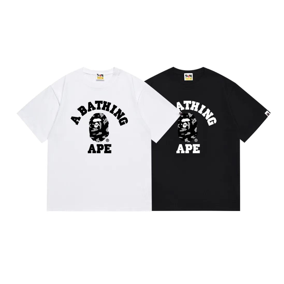 SC117#p110💰 (top version) BAPE percussion camouflage ape head letter printed short-sleeved T-shirt Made of 260 grams of high-quality high-weave pure cotton fabric, double yarn combed, soft texture and no pilling Imported environmentally friendly printing glue, bright and three-dimensional pattern, quality 💥Same style for men and women, the upper body is fashionable Color: black white Size: S M L XL XXL