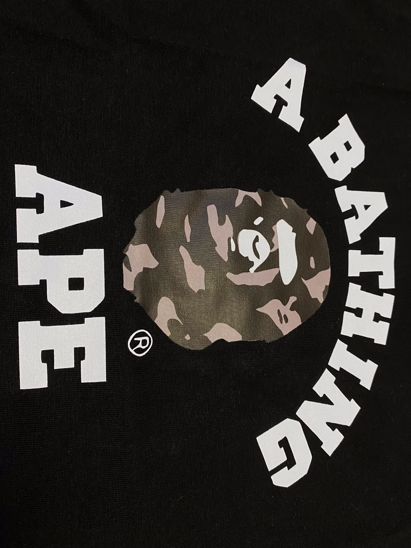 SC117#p110💰 (top version) BAPE percussion camouflage ape head letter printed short-sleeved T-shirt Made of 260 grams of high-quality high-weave pure cotton fabric, double yarn combed, soft texture and no pilling Imported environmentally friendly printing glue, bright and three-dimensional pattern, quality 💥Same style for men and women, the upper body is fashionable Color: black white Size: S M L XL XXL