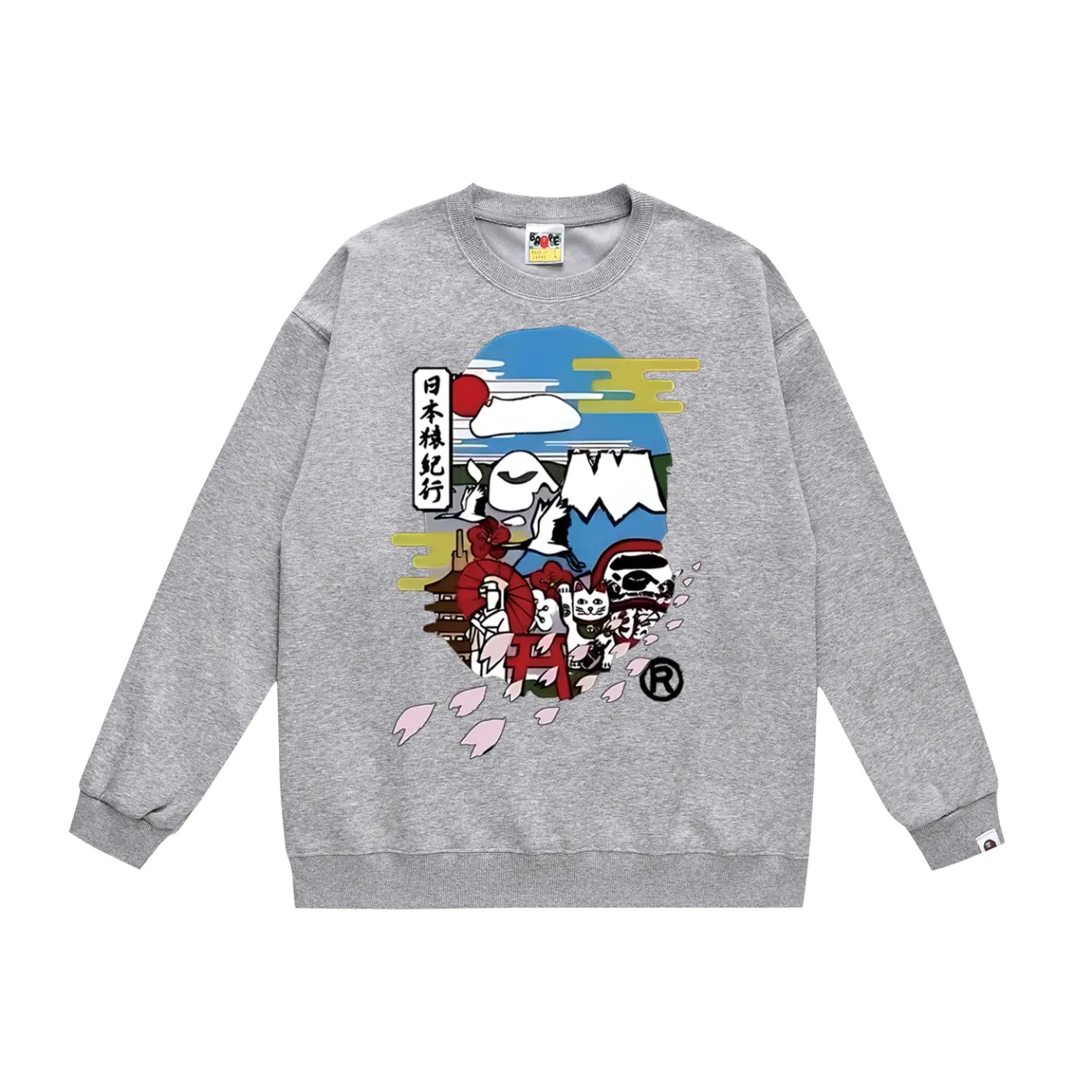 P150 model number SC465# terry 75 plus velvet 80 (top version) BAPE Japan Monkey Chronicles Monkey Money Cat Printed Round Neck Sweater Made of 350g large terry (drop shoulder large version) fabric, soft texture and no pilling. Imported environmentally friendly printing glue, bright and three-dimensional pattern, quality 💥Same style for men and women. The upper body is trendy. Color: Black White Gray Size: S M L XL XXL