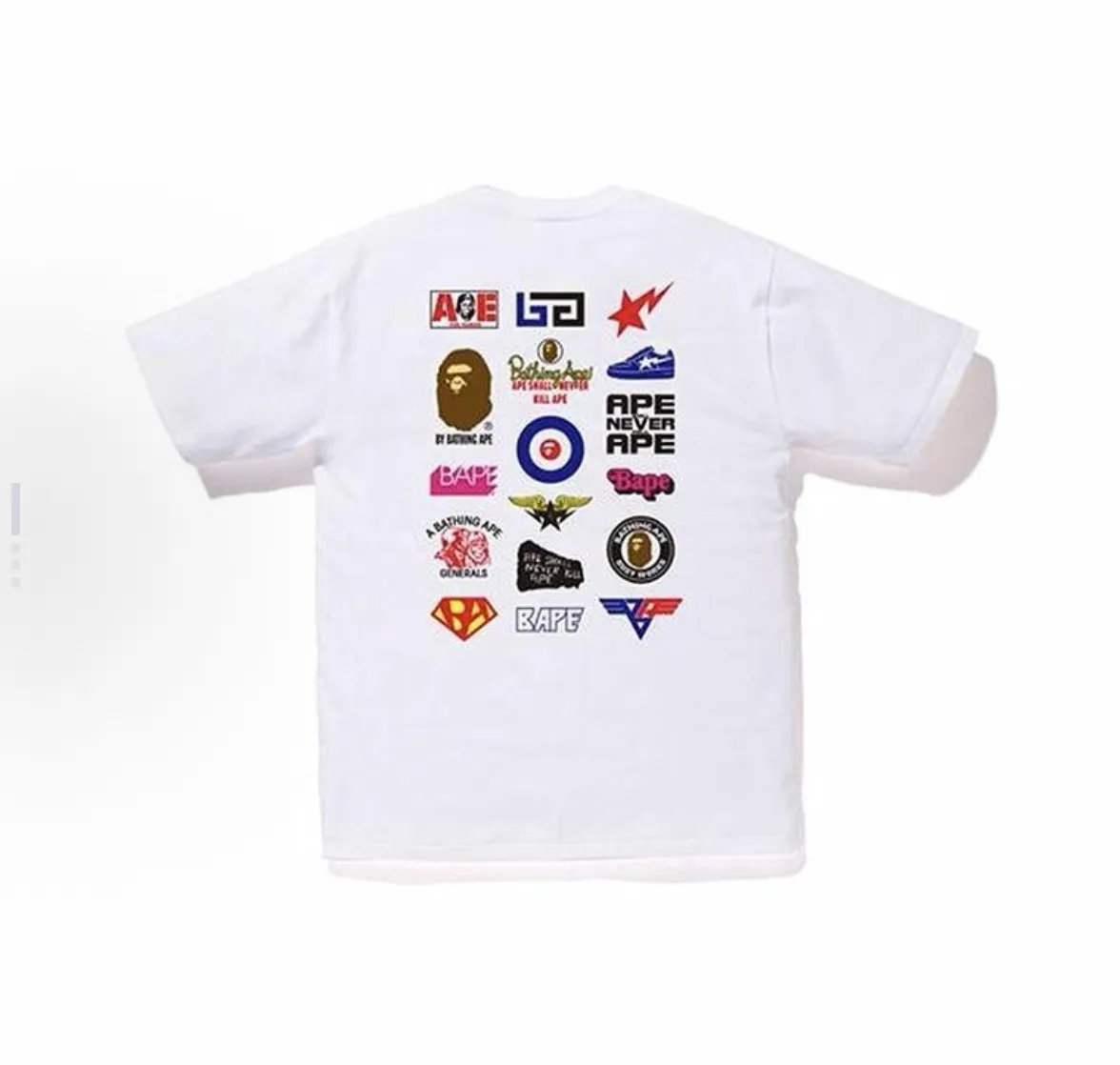 P110 001084 BAPE Multi Logo Tee White pattern round neck short-sleeved T-shirt, same style for men and women, size smlxlxxl, white