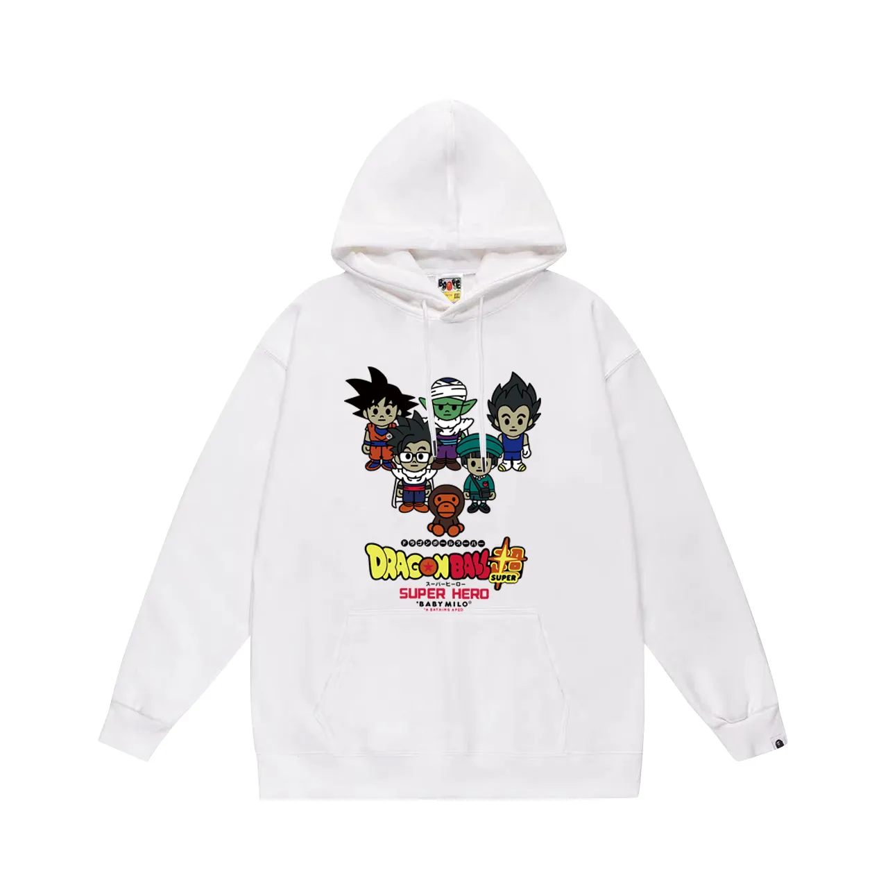 P160 model number SC785# terry 80 plus velvet 90 (top version) BAPE MILO×Dragon Ball Super SUPER HERO printed hooded sweatshirt Made of 380g large terry (drop shoulder large version) fabric, soft texture and no pilling Imported environmentally friendly printing glue The pattern is bright and three-dimensional Quality 💥Same style for men and women The upper body is trendy Color: black white gray Size: S M L XL XXL