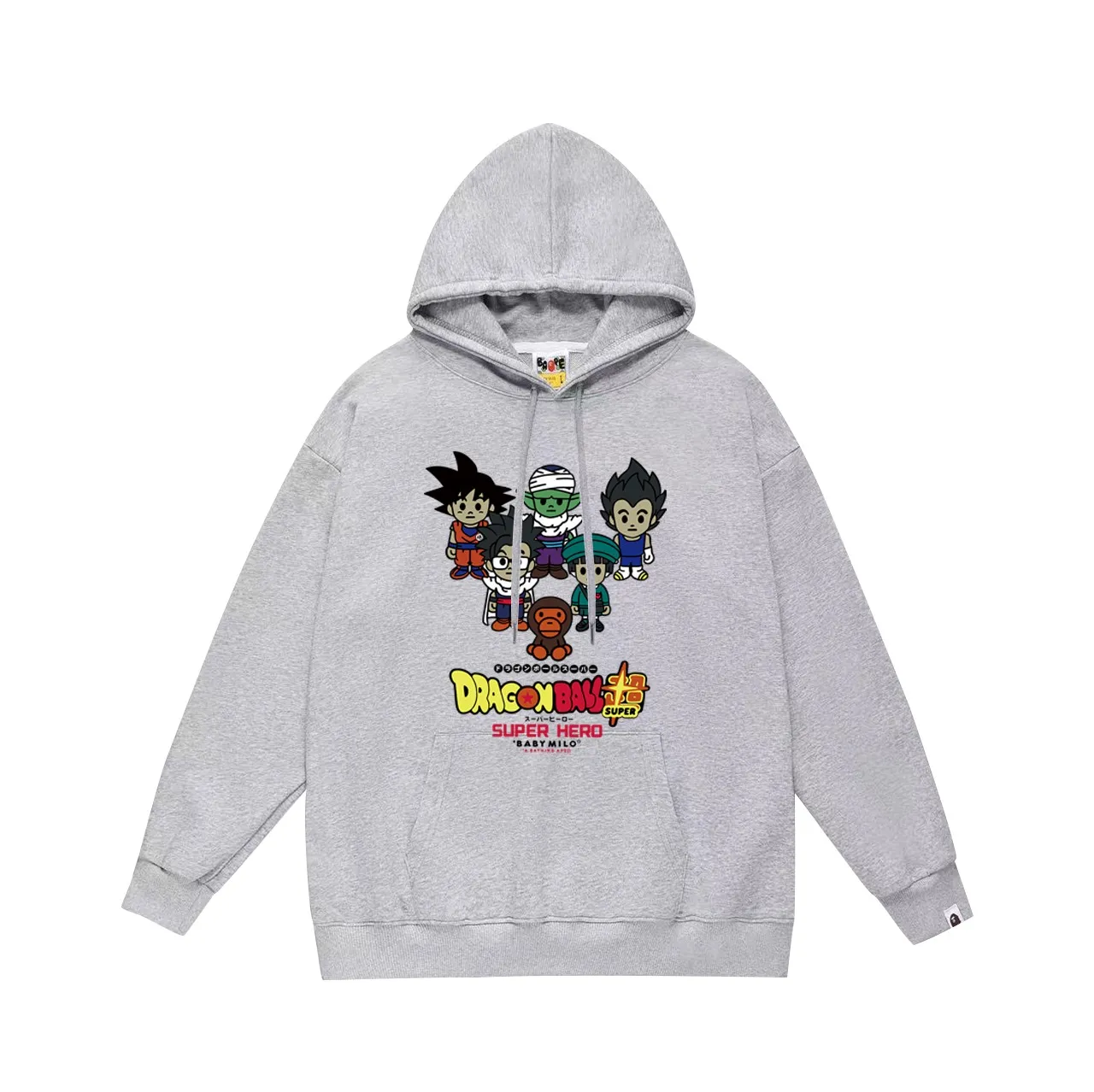 P160 model number SC785# terry 80 plus velvet 90 (top version) BAPE MILO×Dragon Ball Super SUPER HERO printed hooded sweatshirt Made of 380g large terry (drop shoulder large version) fabric, soft texture and no pilling Imported environmentally friendly printing glue The pattern is bright and three-dimensional Quality 💥Same style for men and women The upper body is trendy Color: black white gray Size: S M L XL XXL