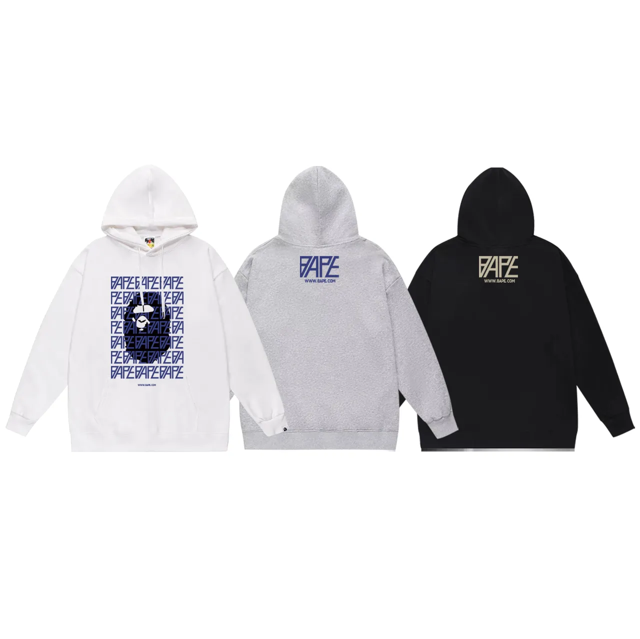 P160 model number SC780# terry 80 plus velvet 90 (top version) BAPE ape head monogram printed hooded sweatshirt. Made of 380g large terry (drop shoulder large version) fabric. The texture is soft and non-pilling. Imported environmentally friendly printing glue. The pattern is bright and three-dimensional. Quality 💥Same style for men and women. The upper body is trendy. Color: black white gray Size: S M L XL XXL