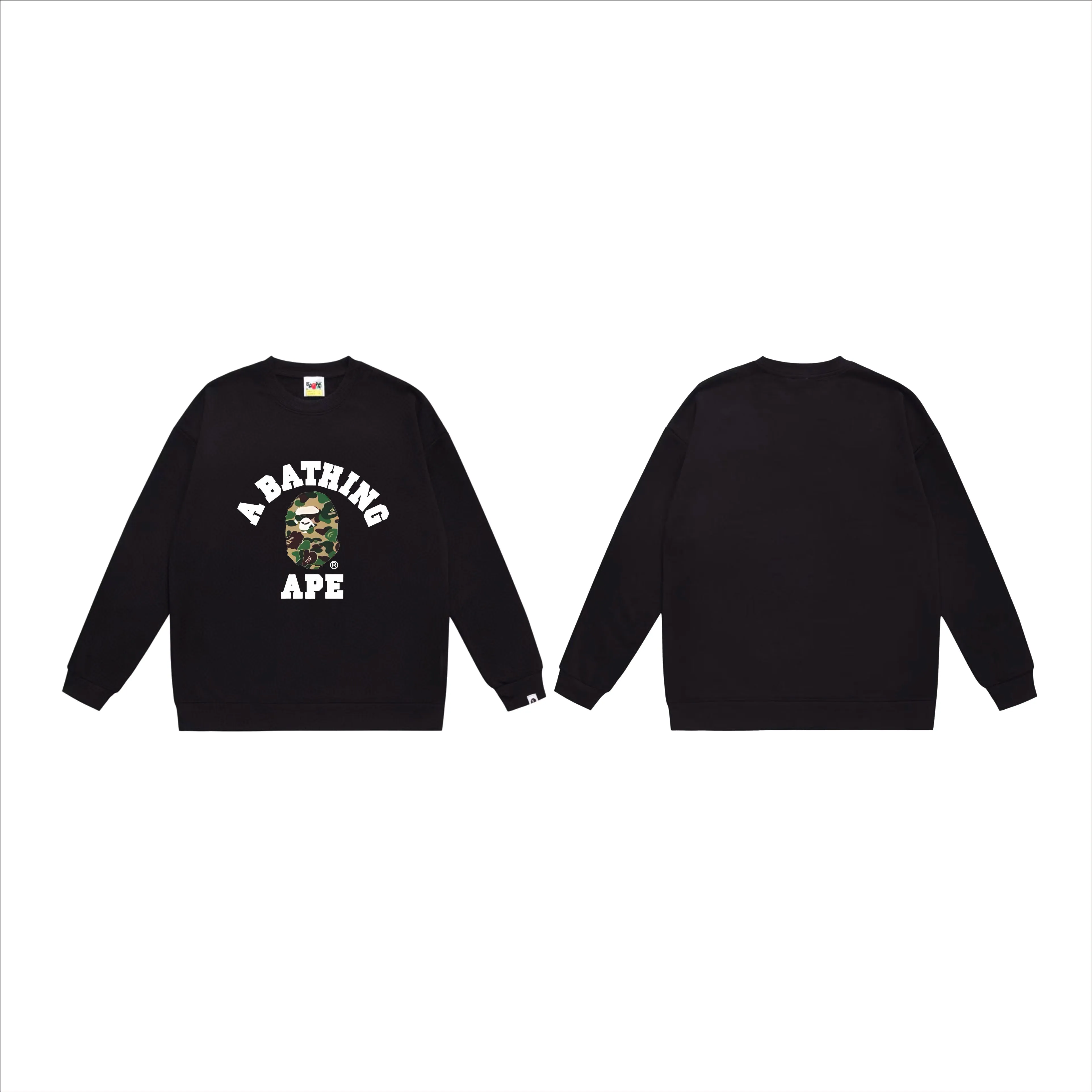 P170 model number SC566# terry 80 plus velvet 85 (top version) BAPE ape head classic letter camouflage printed round neck sweatshirt. Made of 350 grams of large terry (drop shoulder large version) fabric, soft texture and no pilling. Imported environmentally friendly printing glue, bright and three-dimensional pattern, quality 💥Same style for men and women. The upper body is trendy. Colors: black and blue, white and blue, gray and blue, black and pink, white and gray, black and green, white and green, gray and green. Size: S M L XL XXL