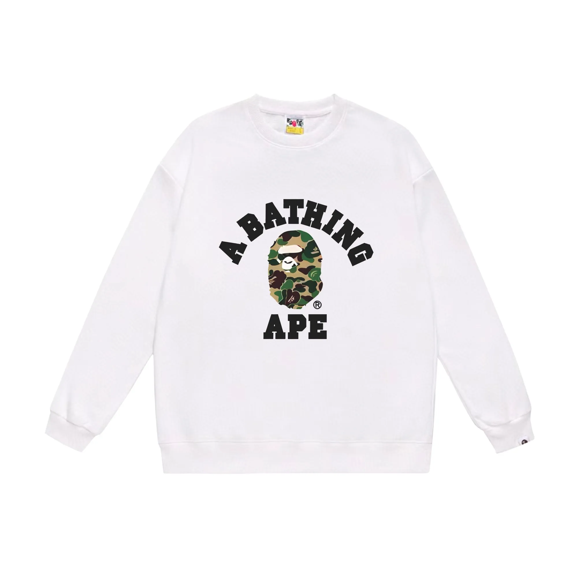 P170 model number SC566# terry 80 plus velvet 85 (top version) BAPE ape head classic letter camouflage printed round neck sweatshirt. Made of 350 grams of large terry (drop shoulder large version) fabric, soft texture and no pilling. Imported environmentally friendly printing glue, bright and three-dimensional pattern, quality 💥Same style for men and women. The upper body is trendy. Colors: black and blue, white and blue, gray and blue, black and pink, white and gray, black and green, white and green, gray and green. Size: S M L XL XXL
