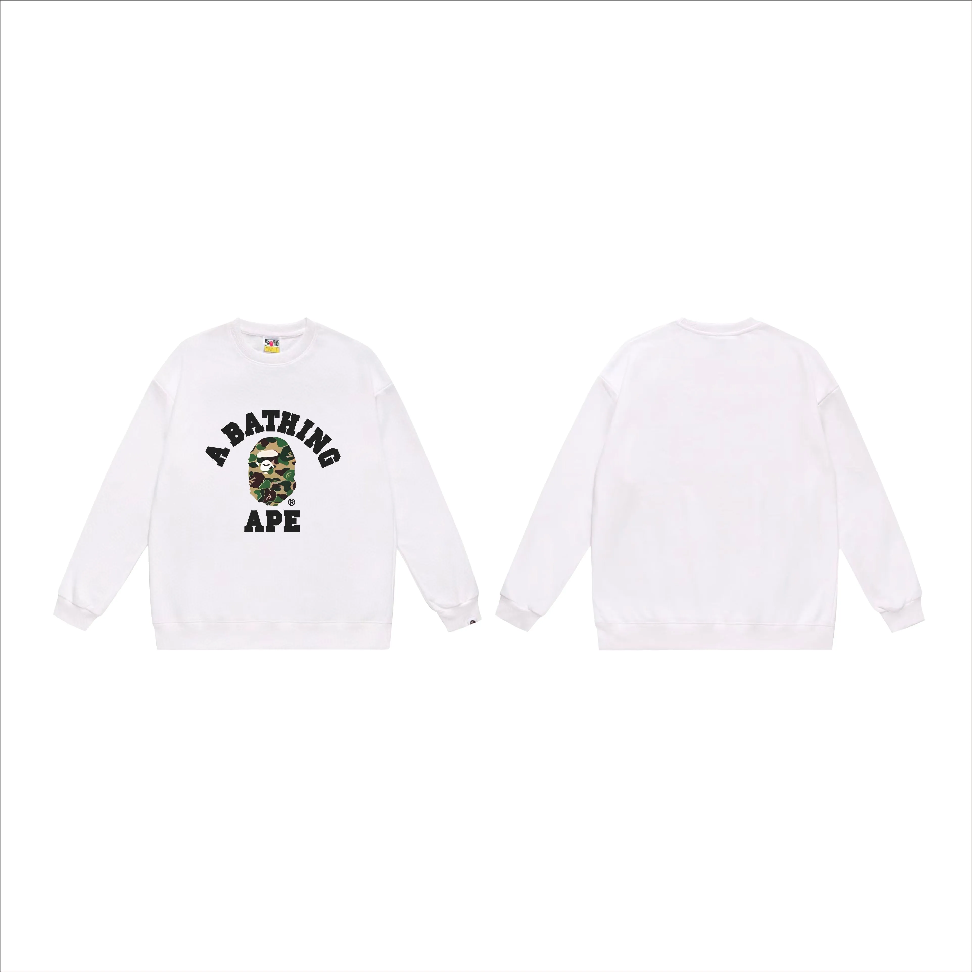 P170 model number SC566# terry 80 plus velvet 85 (top version) BAPE ape head classic letter camouflage printed round neck sweatshirt. Made of 350 grams of large terry (drop shoulder large version) fabric, soft texture and no pilling. Imported environmentally friendly printing glue, bright and three-dimensional pattern, quality 💥Same style for men and women. The upper body is trendy. Colors: black and blue, white and blue, gray and blue, black and pink, white and gray, black and green, white and green, gray and green. Size: S M L XL XXL