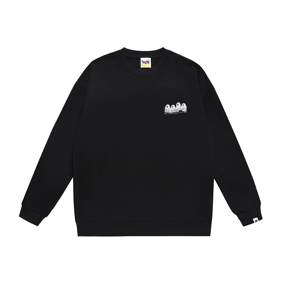 P170 model number SC319# terry 80 plus velvet 85 (top version) BAPE ape head letter printed round neck sweatshirt Made of 350g large terry (drop shoulder large version) fabric, soft and non-pilling, imported environmentally friendly printing glue, bright and three-dimensional pattern, quality 💥Same style for men and women, the upper body is fashionable Color: black white gray Size: S M L XL XXL