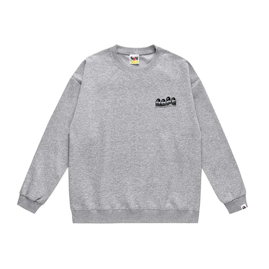 P170 model number SC319# terry 80 plus velvet 85 (top version) BAPE ape head letter printed round neck sweatshirt Made of 350g large terry (drop shoulder large version) fabric, soft and non-pilling, imported environmentally friendly printing glue, bright and three-dimensional pattern, quality 💥Same style for men and women, the upper body is fashionable Color: black white gray Size: S M L XL XXL