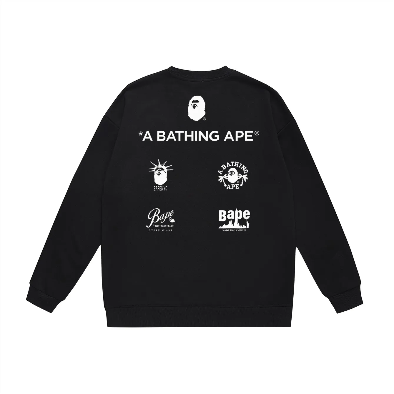 P150 model number SC441# terry 75 plus velvet 80 (top version) BAPE's new great ape letter printed loose round neck sweatshirt. Made of 350g large terry (drop shoulder large version) fabric. The texture is soft and non-pilling. Imported environmentally friendly printing glue. The pattern is bright and three-dimensional. Quality 💥Same style for men and women. The upper body is trendy. Color: black white gray Size: S M L XL XXL