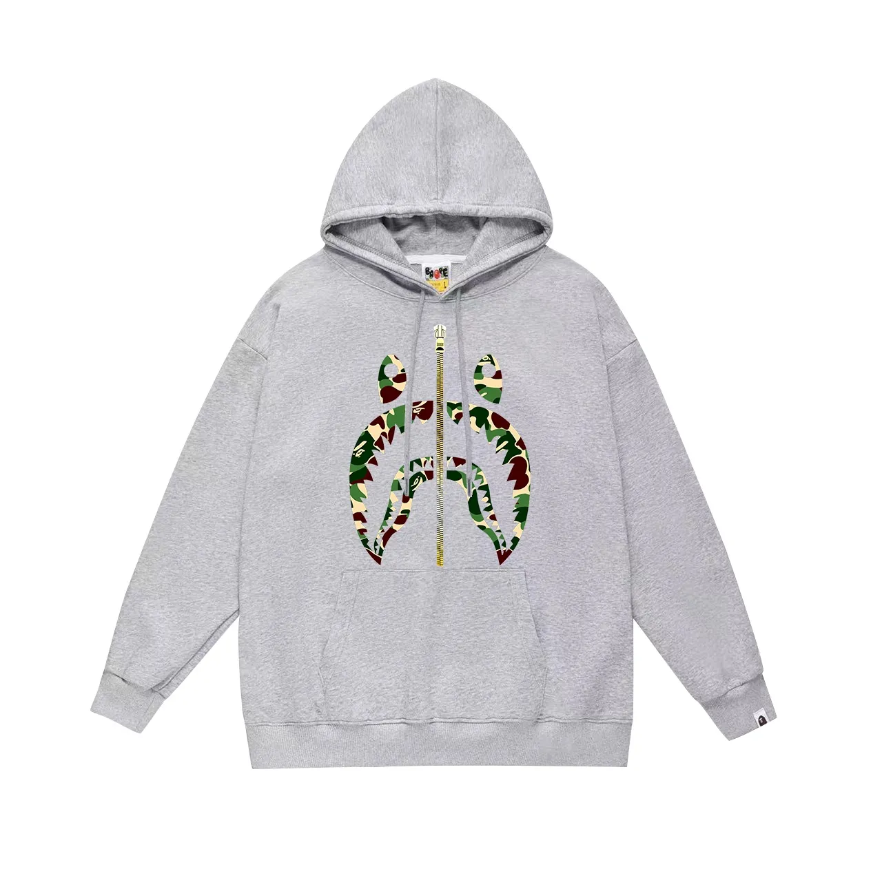 Model number SC689#terry p160 plus velvet p180💰 (top version) BAPE camouflage shark zipper printed hooded sweatshirt Made of 380g large terry 430g silver fox velvet (drop shoulder large version) fabric, soft and non-pilling, imported environmentally friendly printing glue, bright and three-dimensional pattern, quality 💥Same style for men and women, the upper body is trendy. Color: black and red, white and red, gray and red, black and green, white and green, gray and green. Black and blue, white and blue, gray and blue Size: S M L XL XXL